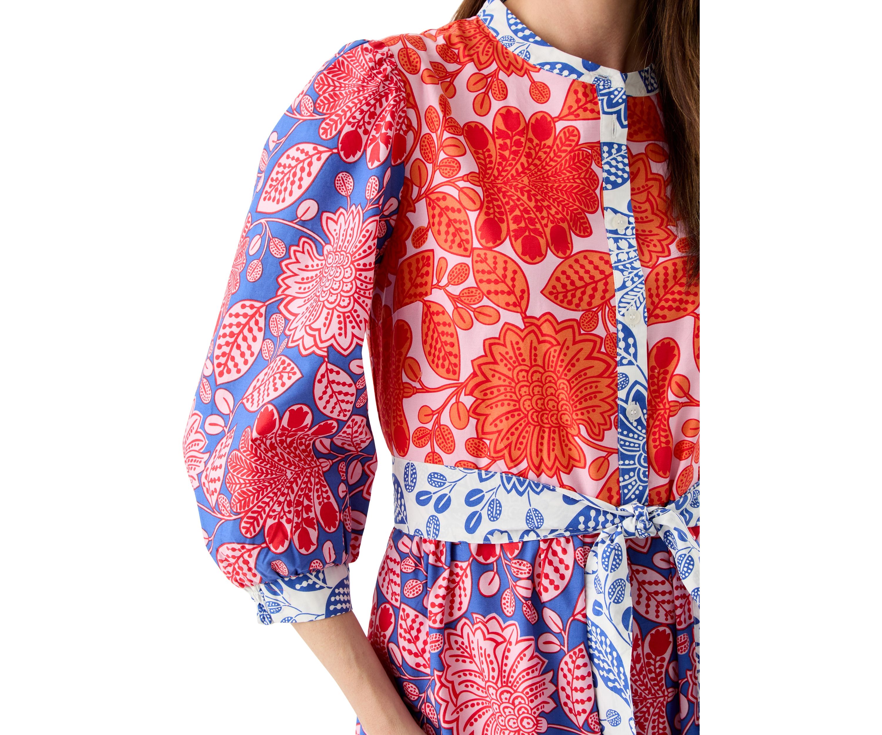 Womens Blouson Sleeve Printed Tiered Dress