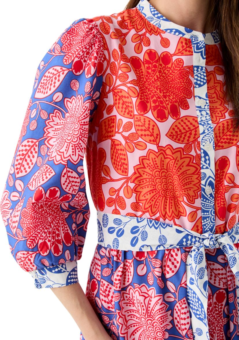 Womens Blouson Sleeve Printed Tiered Dress