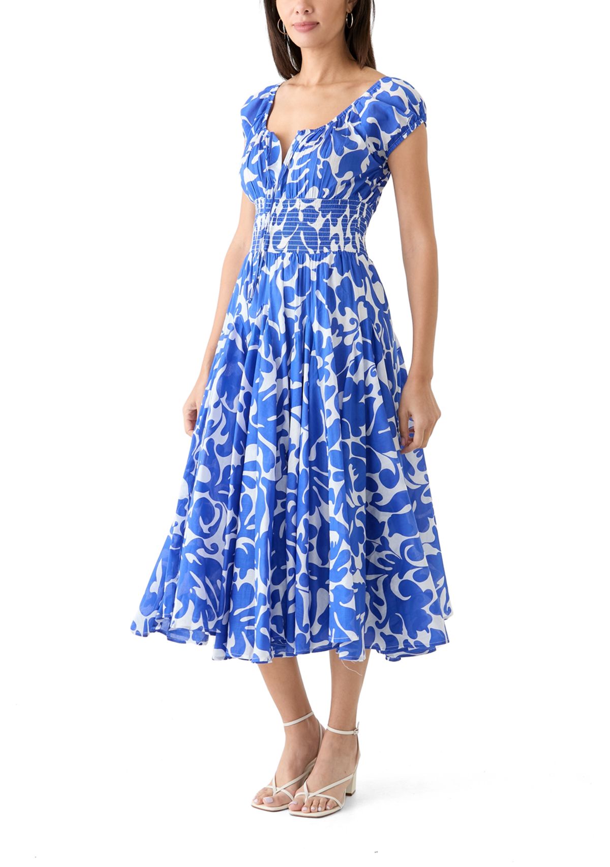 Womens Printed Split Neck Dress