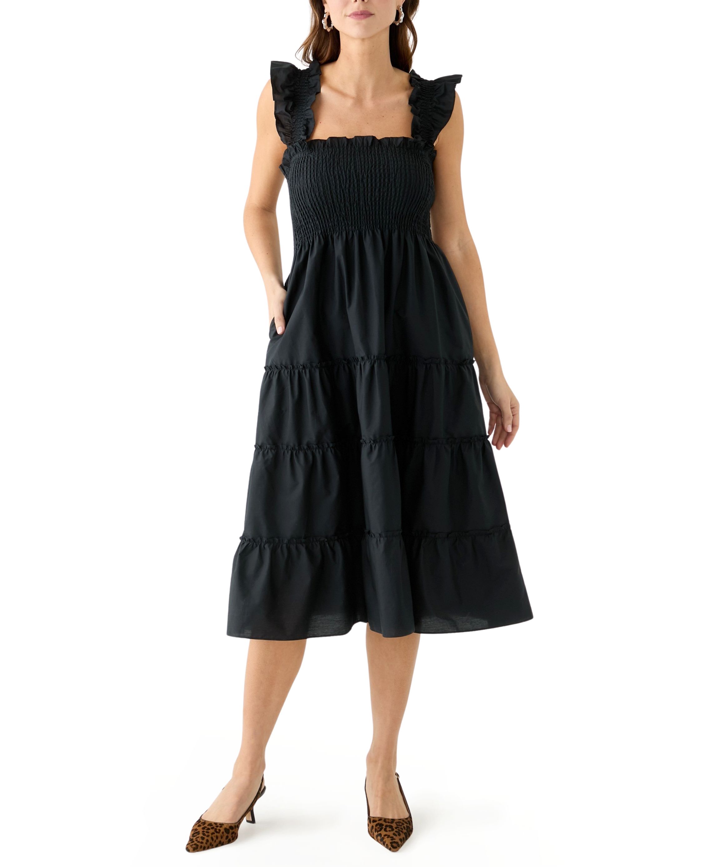 Womens Square Neck Smocked Dress