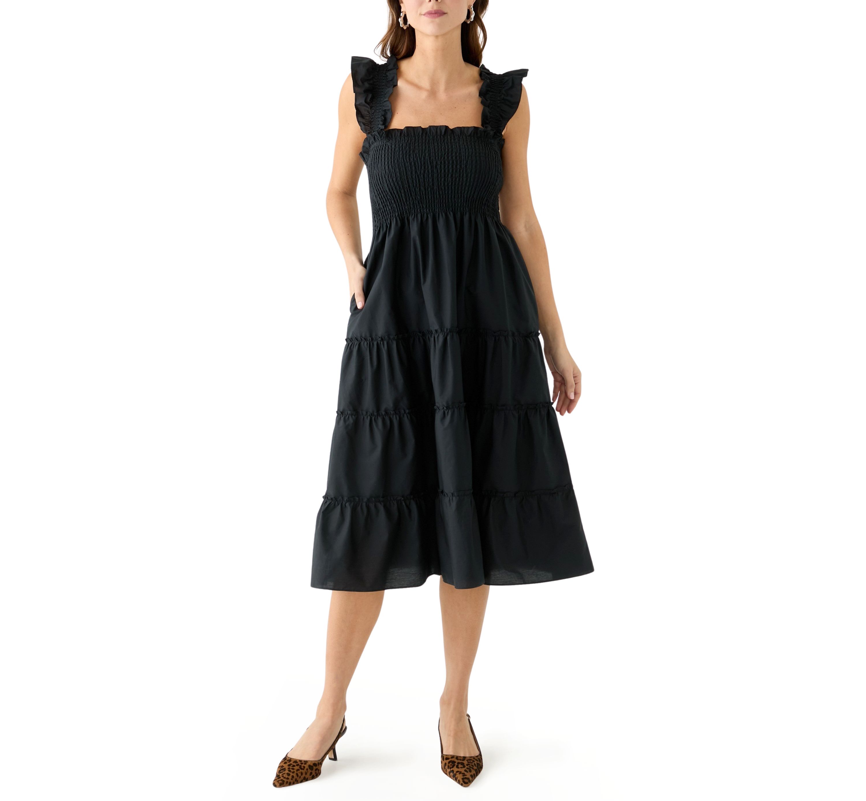 Womens Square Neck Smocked Dress
