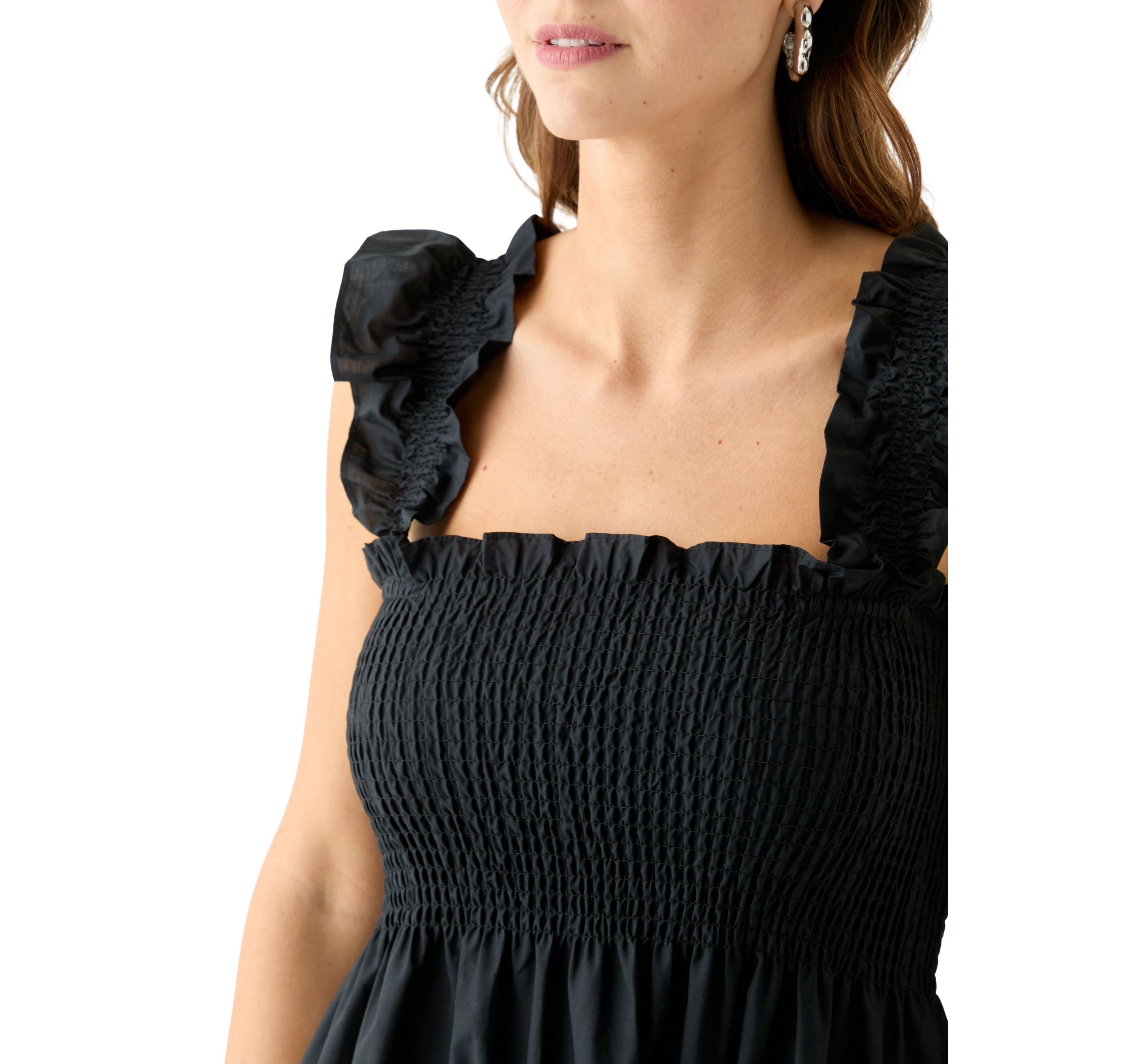 Womens Square Neck Smocked Dress