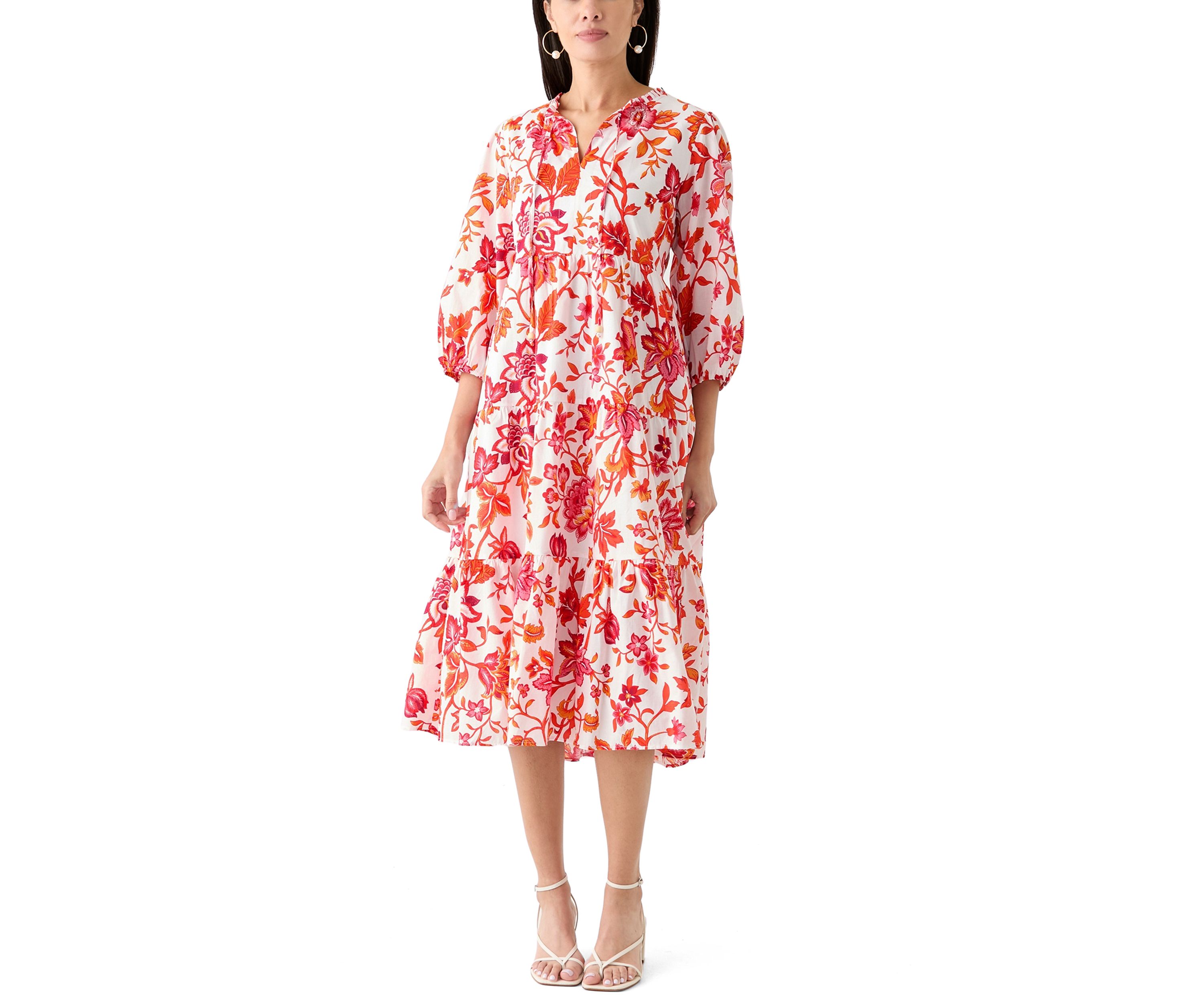 Womens Tiered Printed Midi Dress