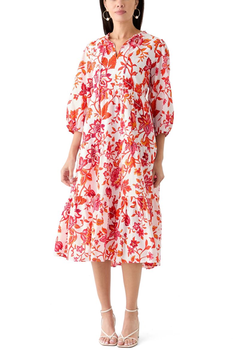 Womens Tiered Printed Midi Dress
