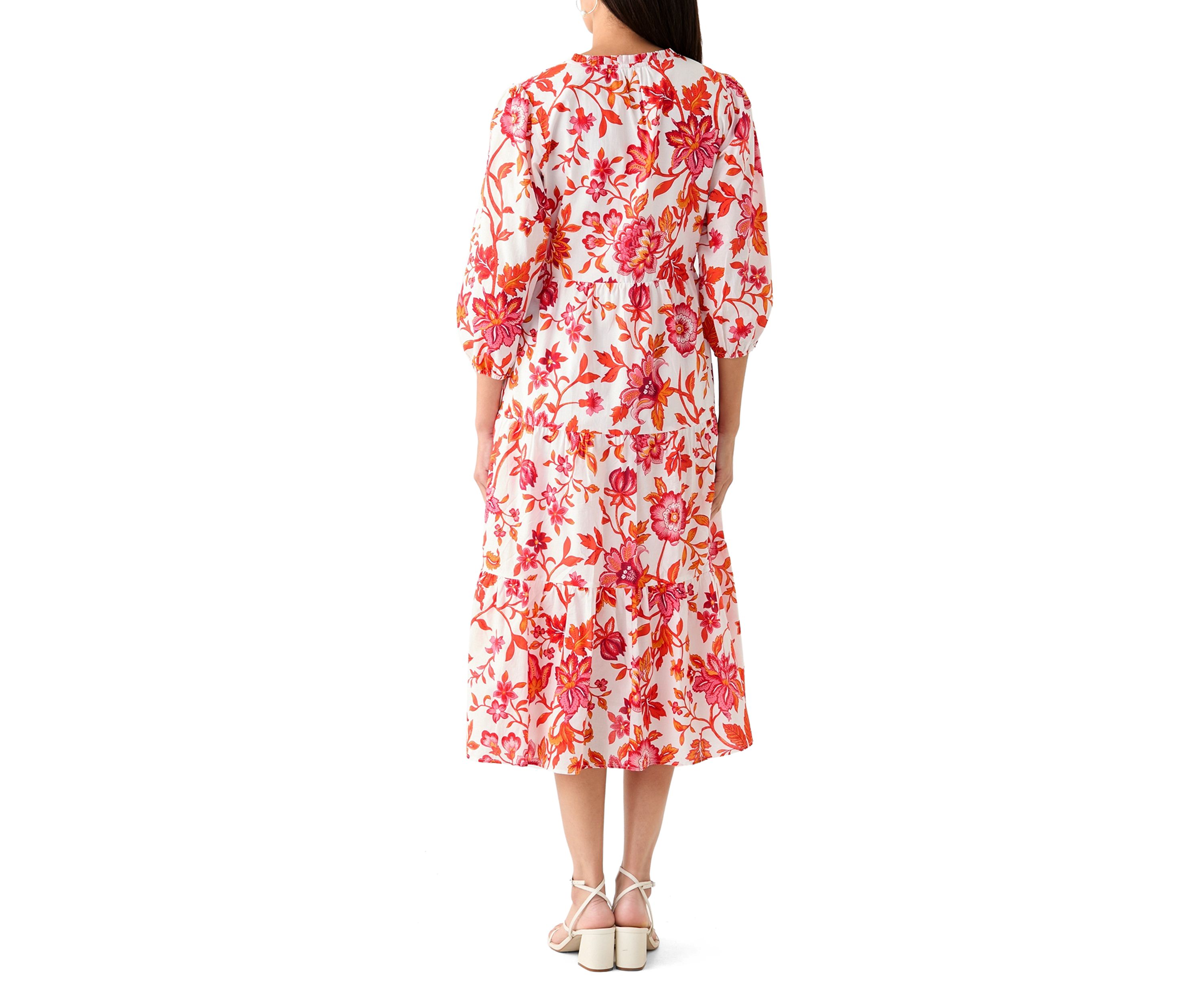 Womens Tiered Printed Midi Dress