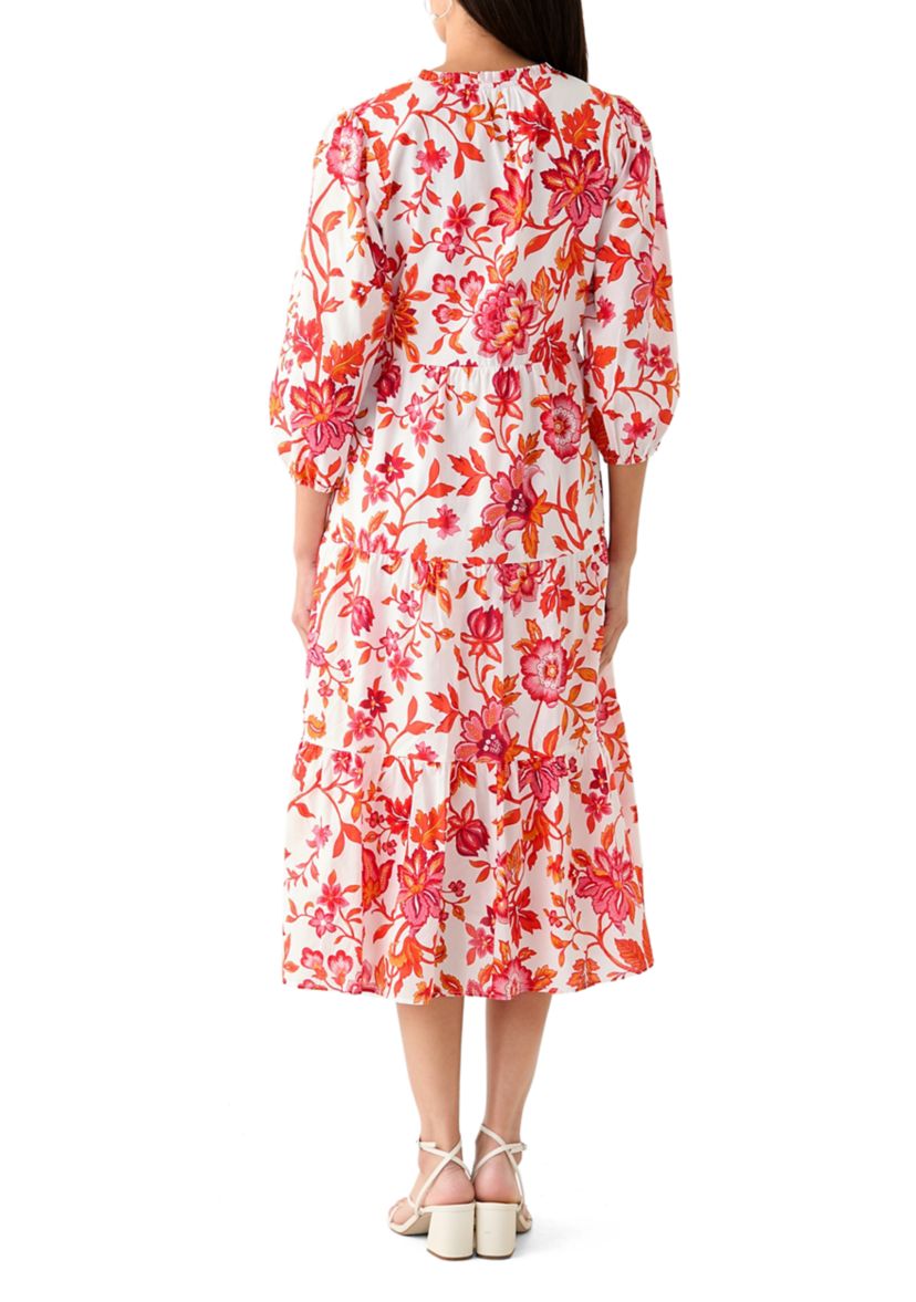 Womens Tiered Printed Midi Dress