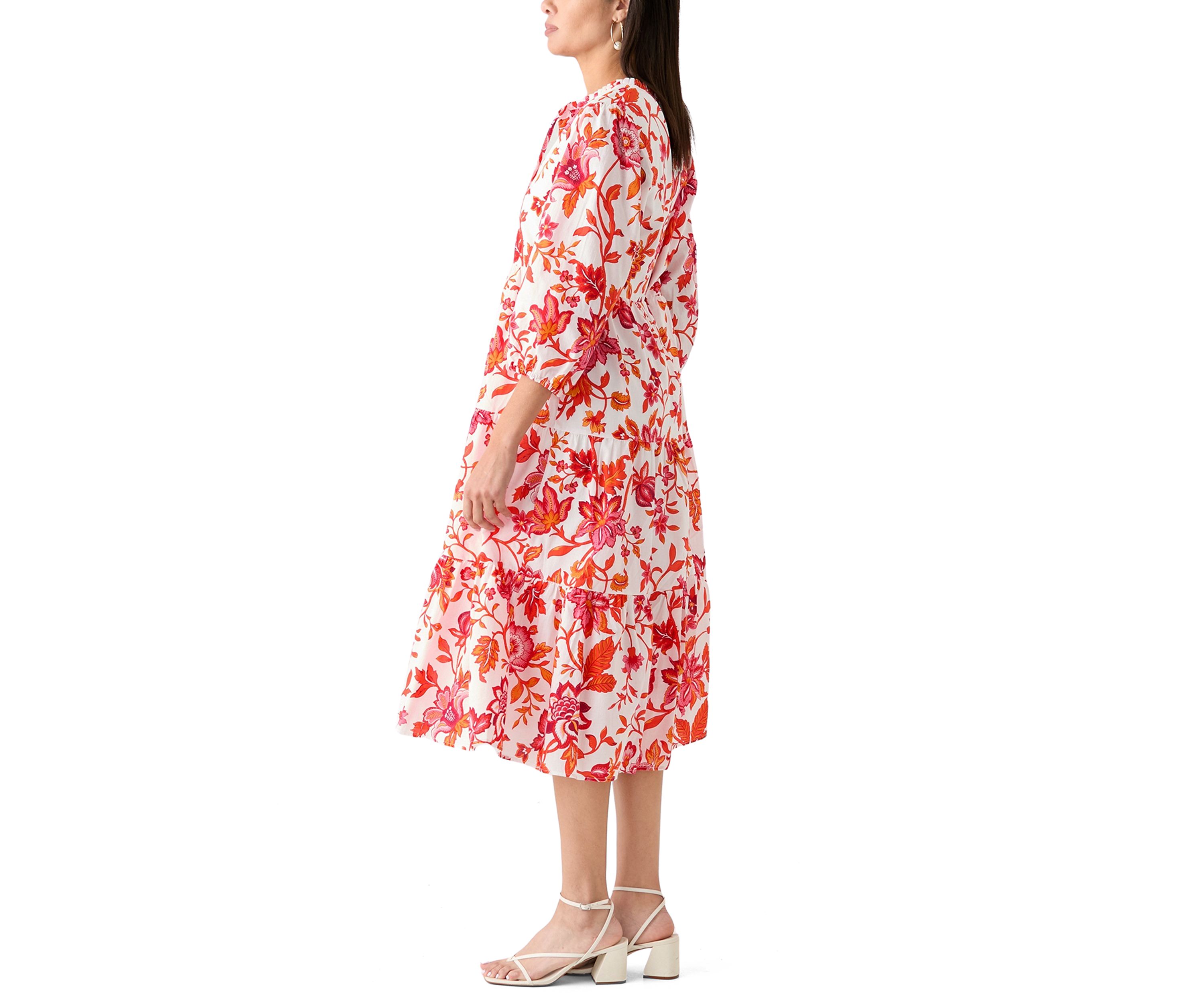 Womens Tiered Printed Midi Dress