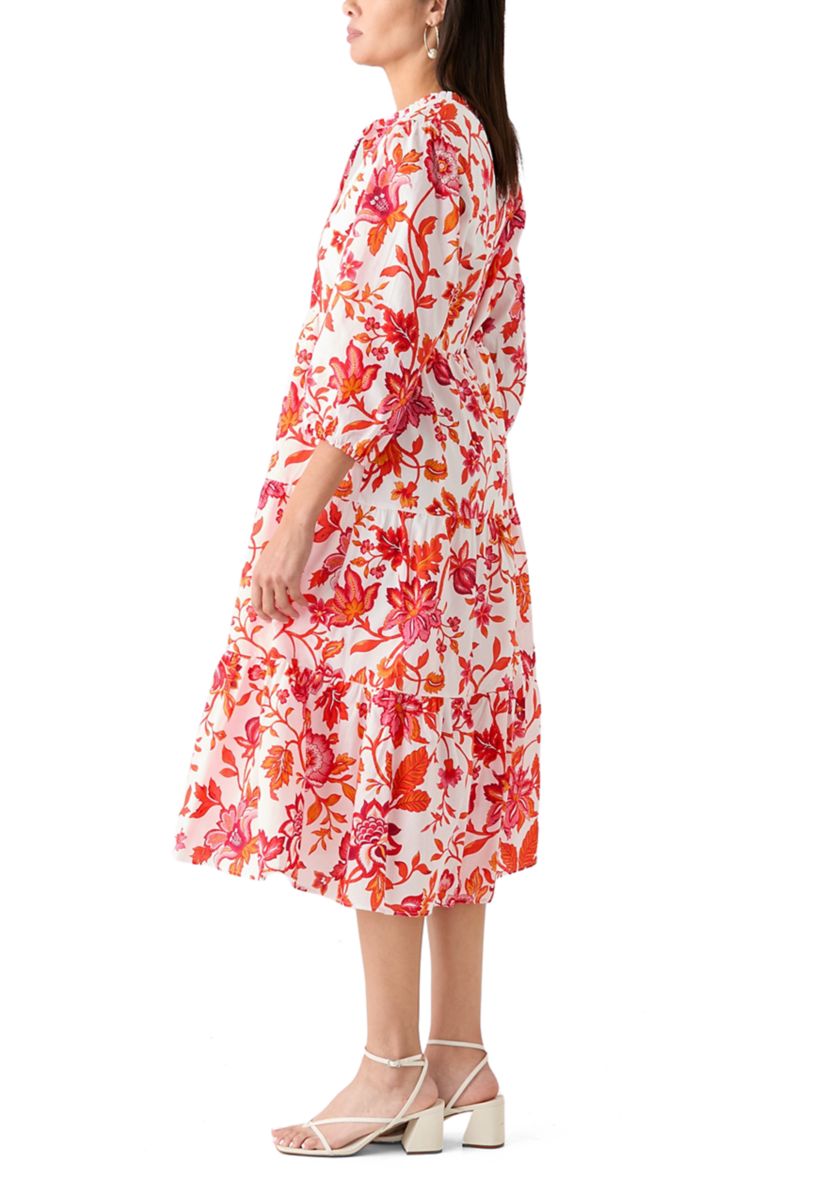 Womens Tiered Printed Midi Dress