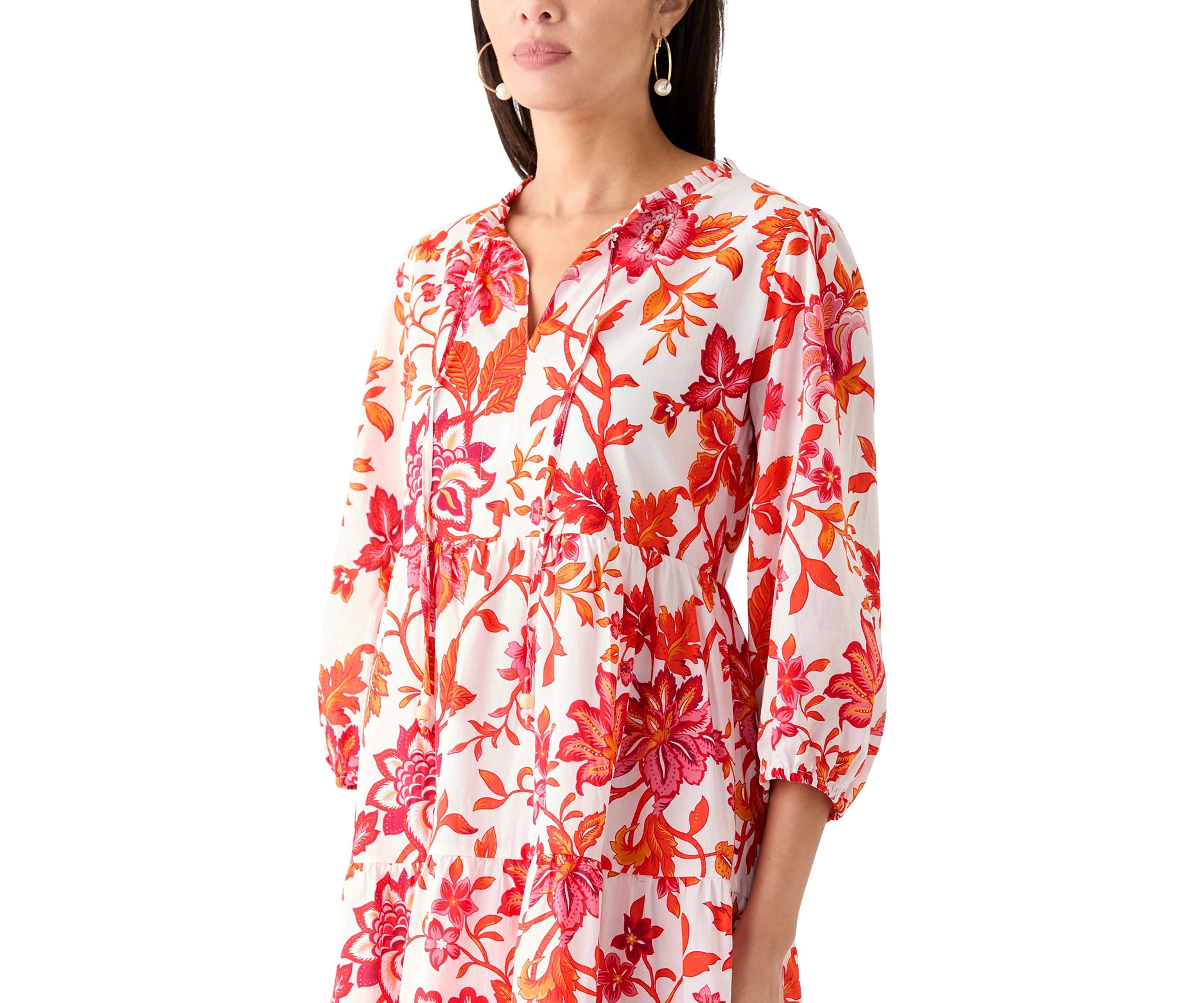 Womens Tiered Printed Midi Dress