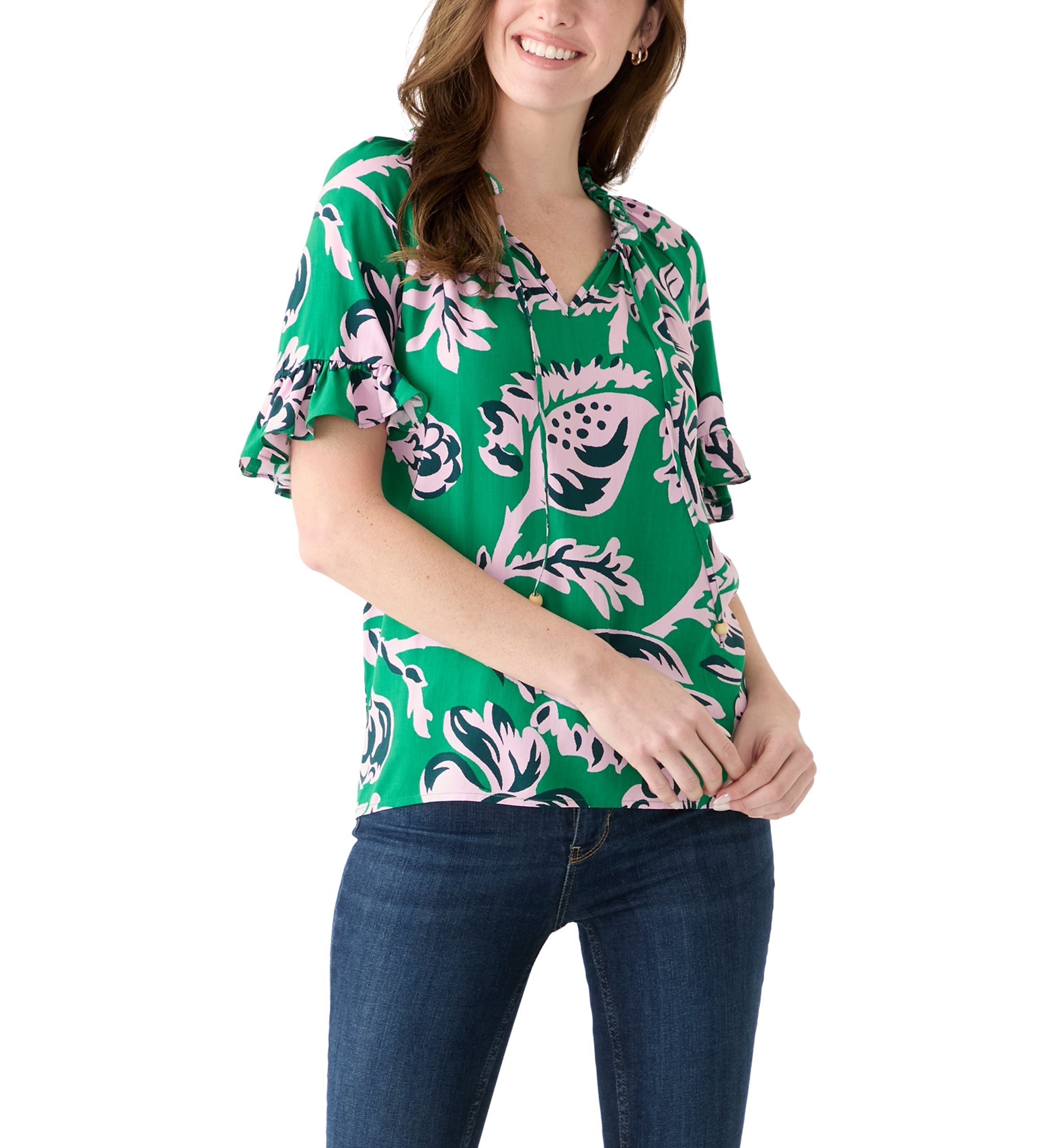Womens Printed Tie Neck Blouse