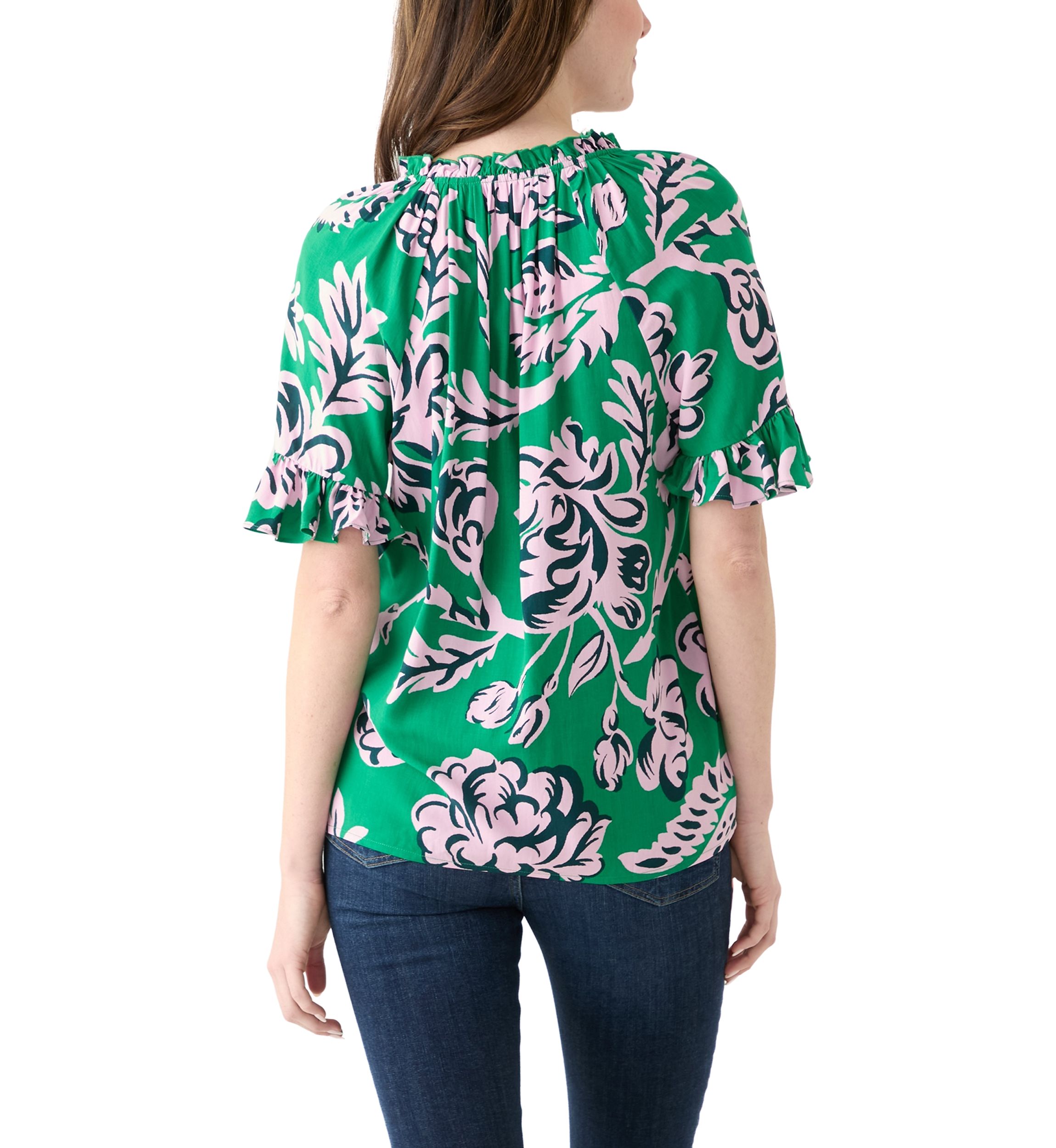 Womens Printed Tie Neck Blouse