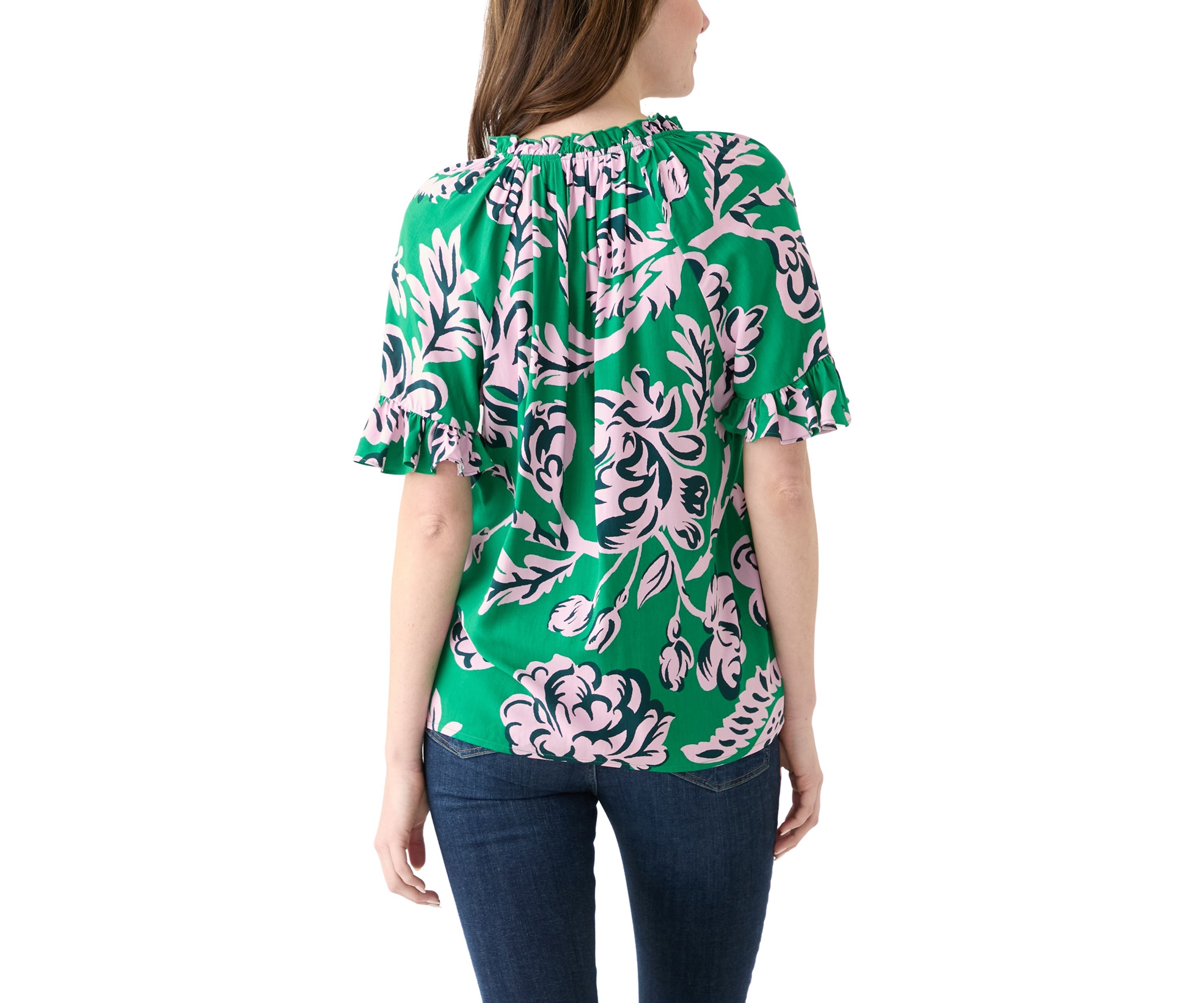 Womens Printed Tie Neck Blouse