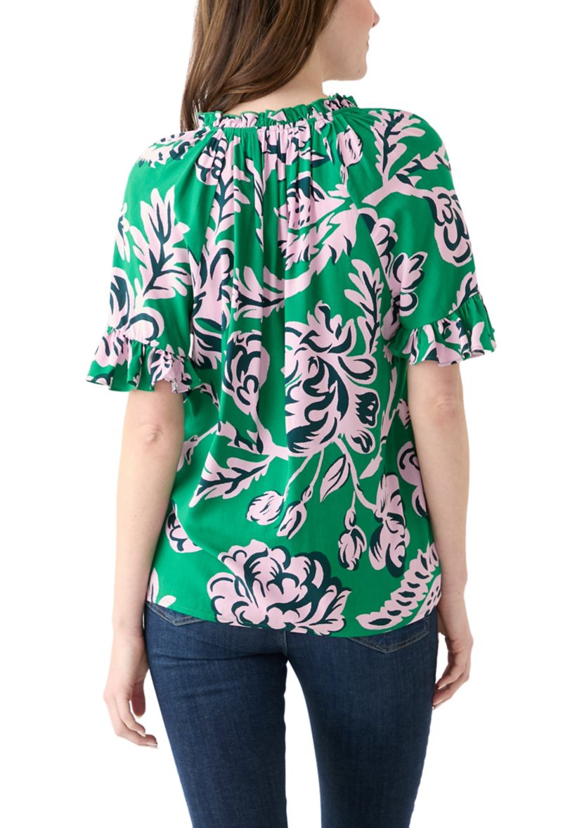 Womens Printed Tie Neck Blouse