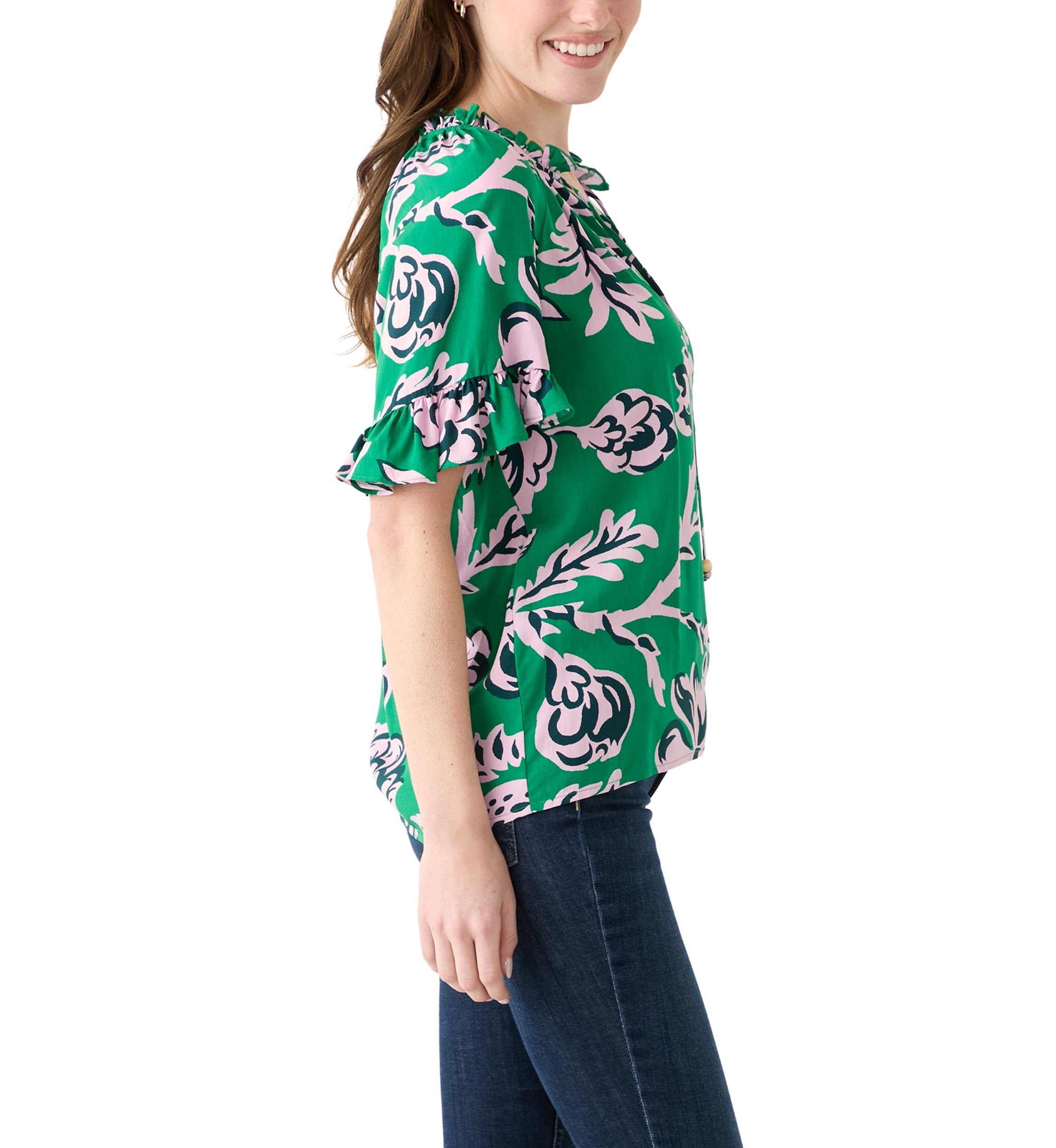 Womens Printed Tie Neck Blouse