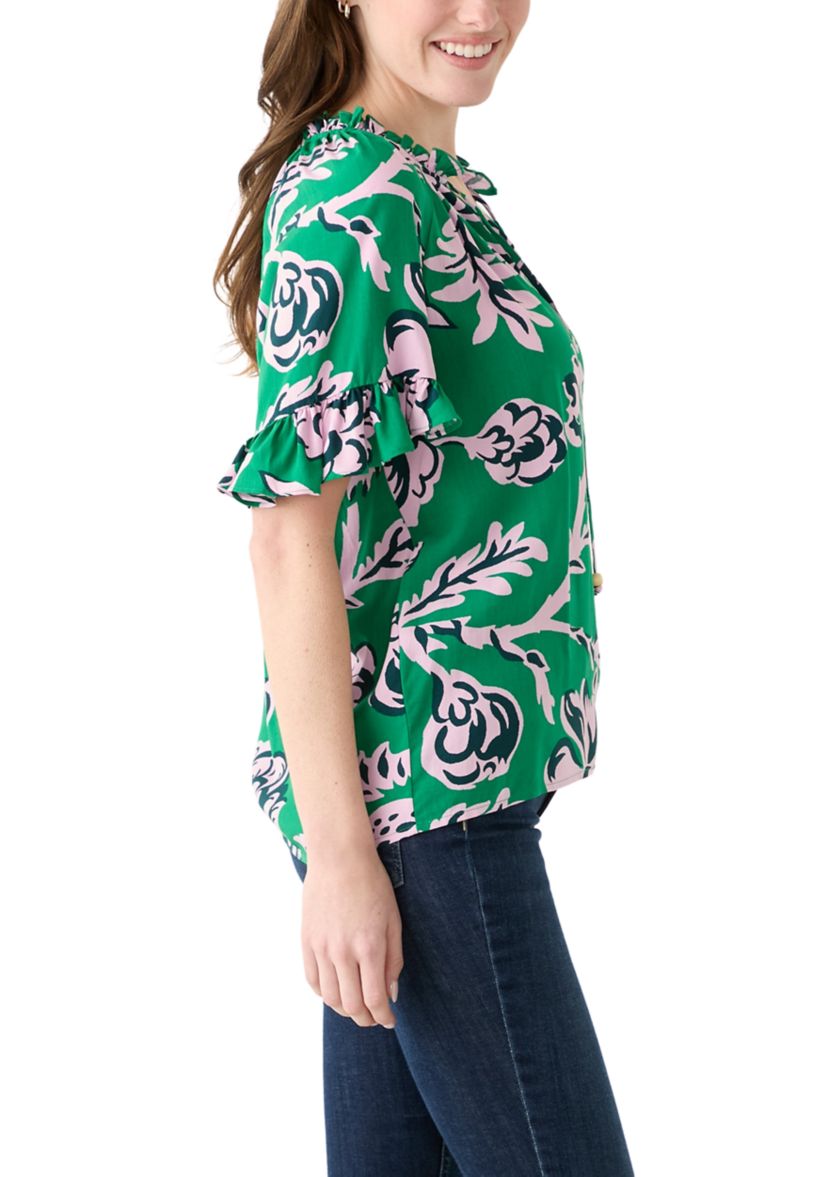 Womens Printed Tie Neck Blouse