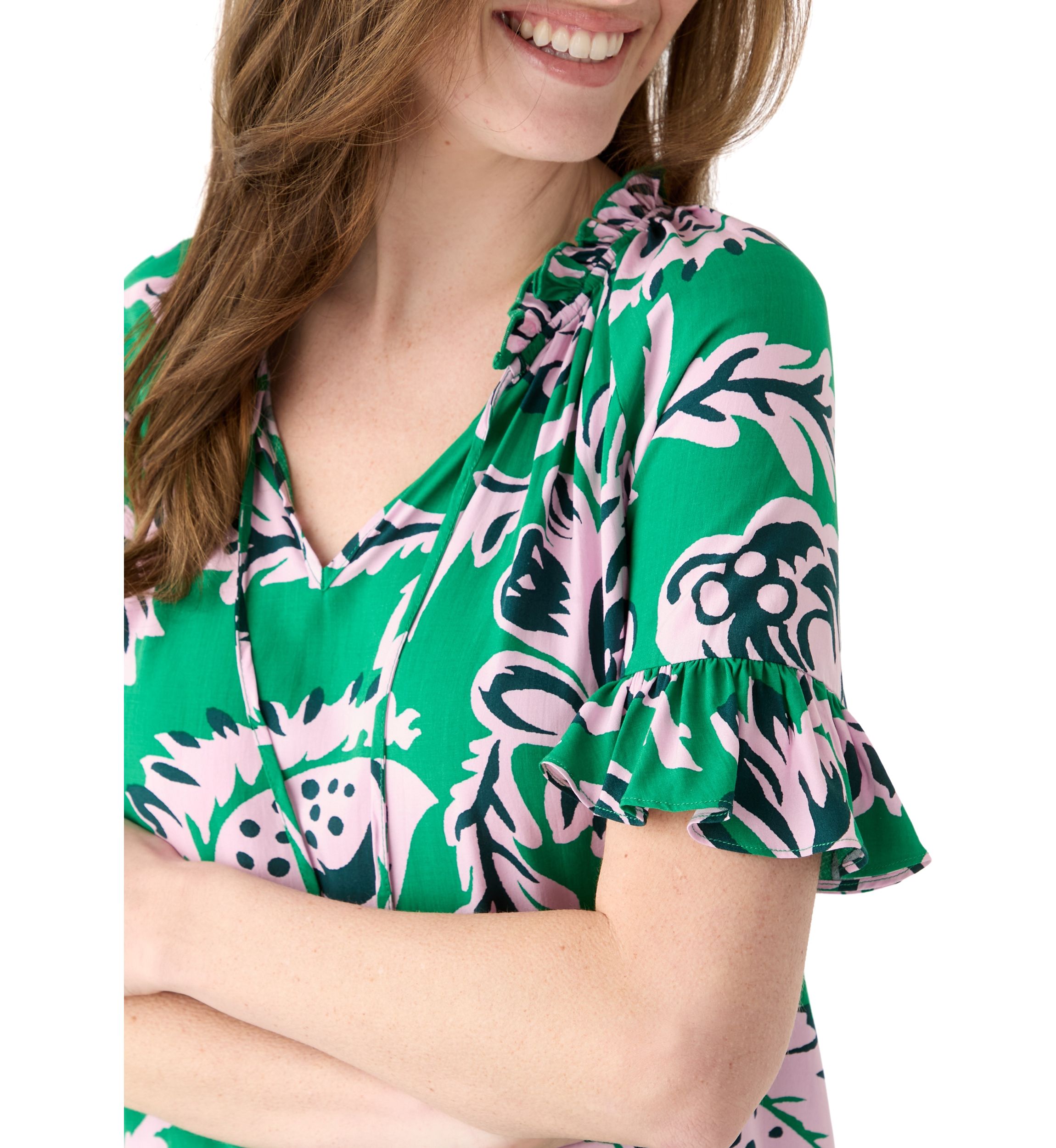 Womens Printed Tie Neck Blouse