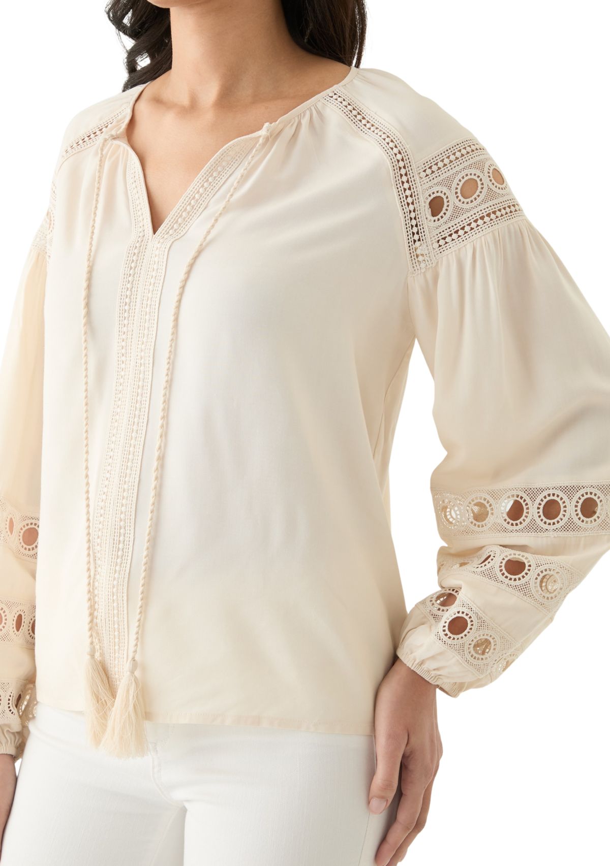 Womens Long Sleeve Tie Neck Blouse