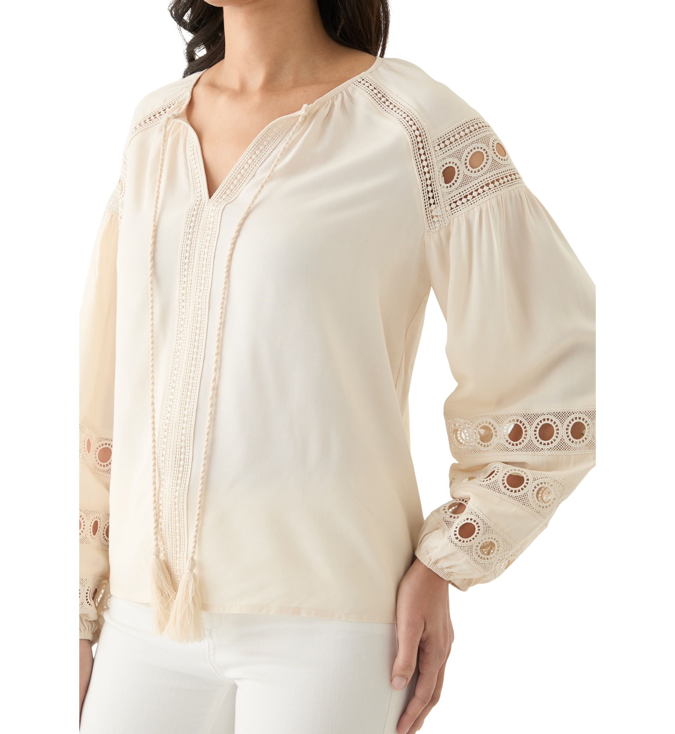 Womens Long Sleeve Tie Neck Blouse