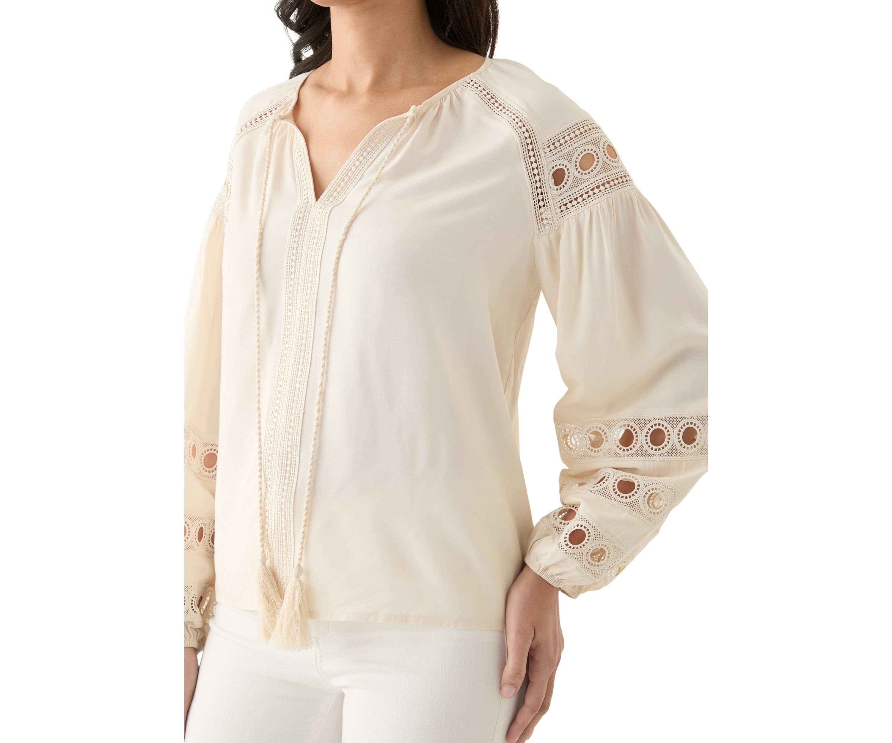 Womens Long Sleeve Tie Neck Blouse