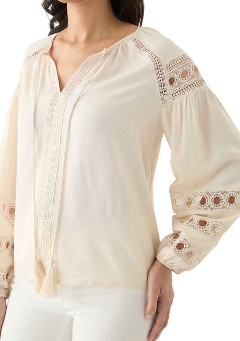Womens Long Sleeve Tie Neck Blouse