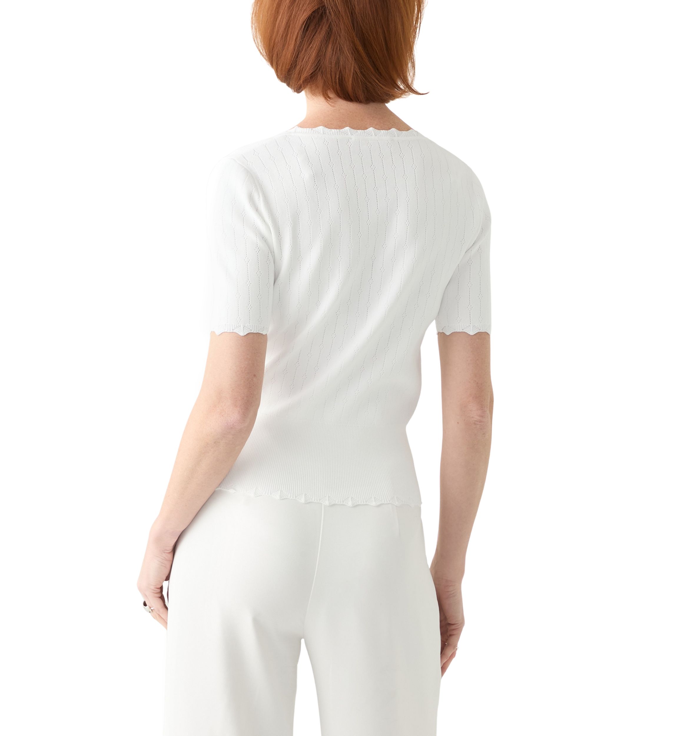 Womens Short Sleeve Pointelle Sweater