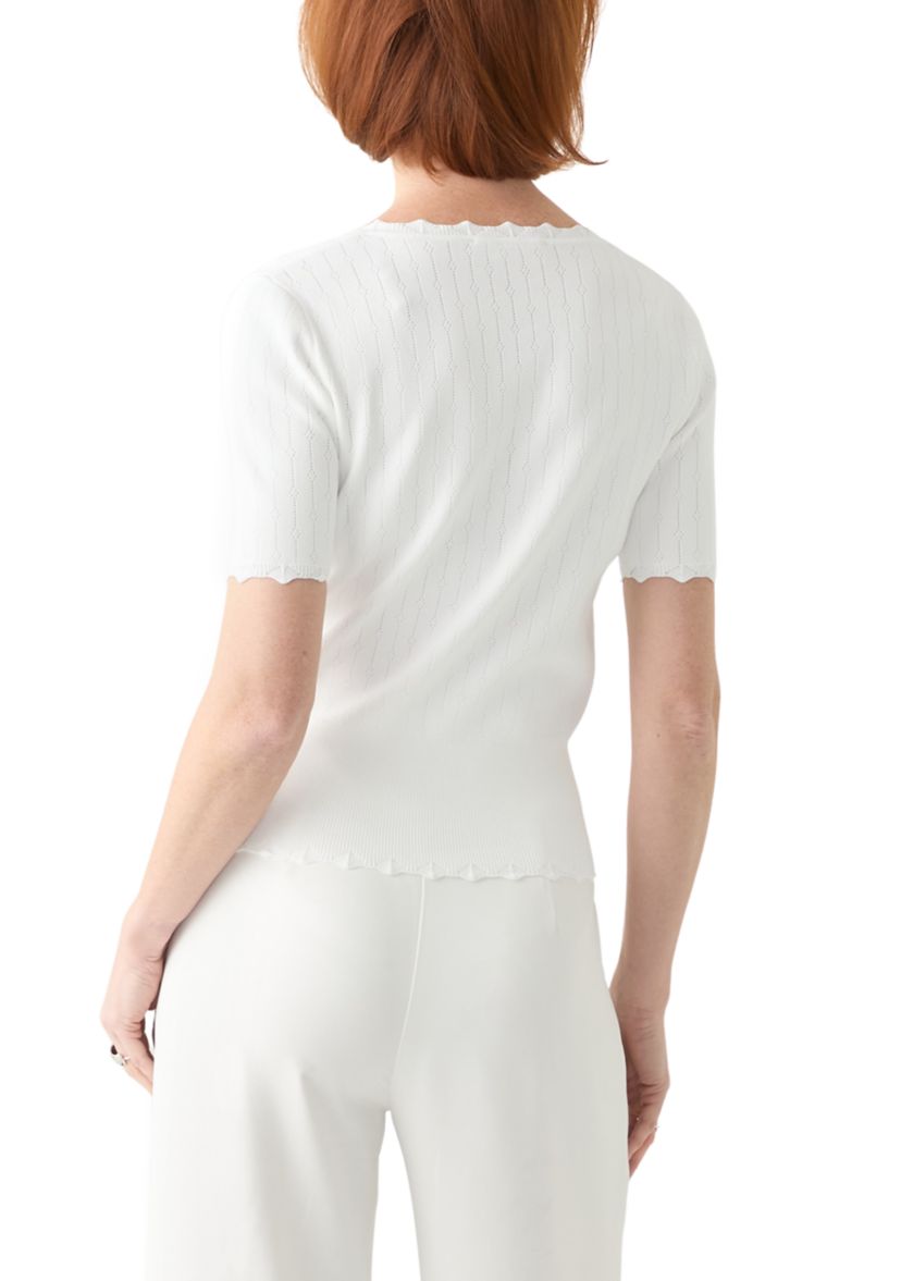 Womens Short Sleeve Pointelle Sweater