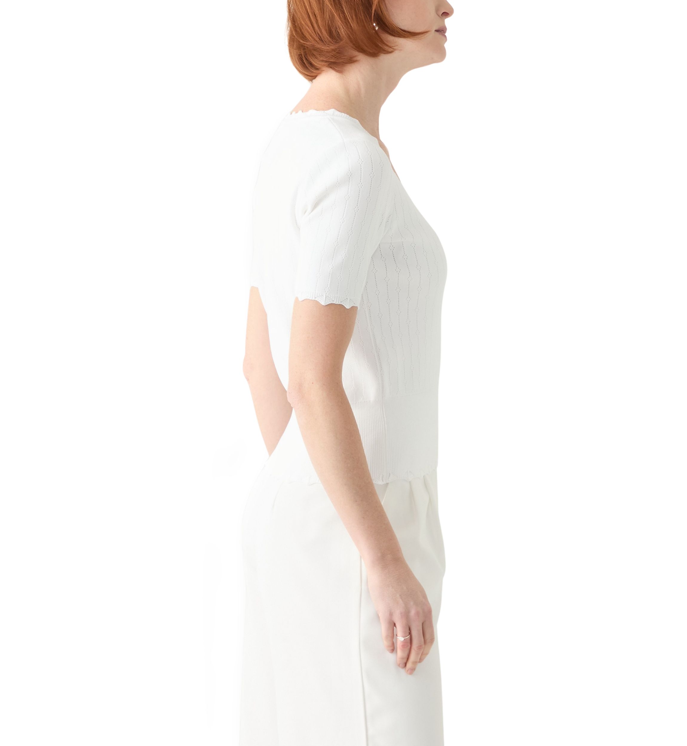 Womens Short Sleeve Pointelle Sweater