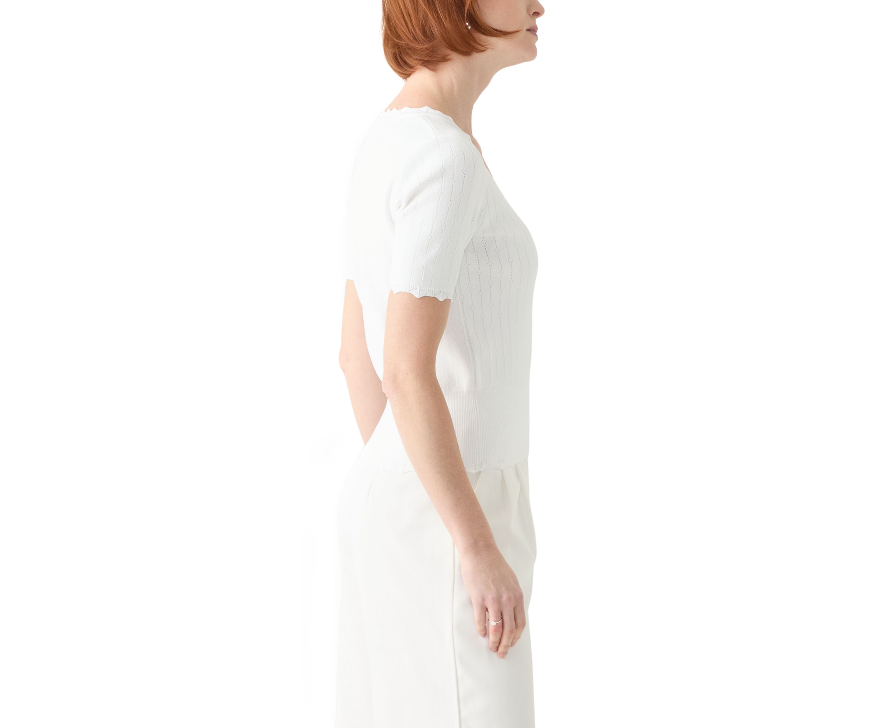 Womens Short Sleeve Pointelle Sweater