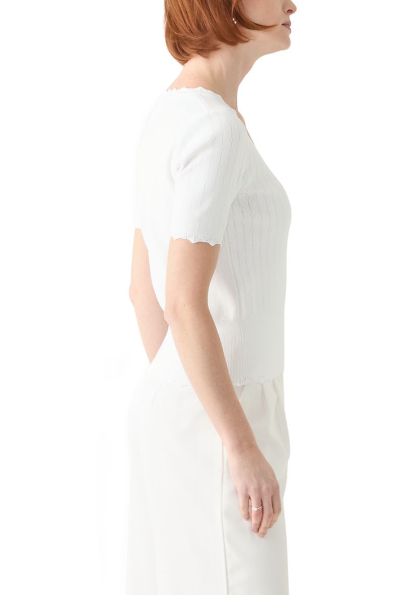 Womens Short Sleeve Pointelle Sweater