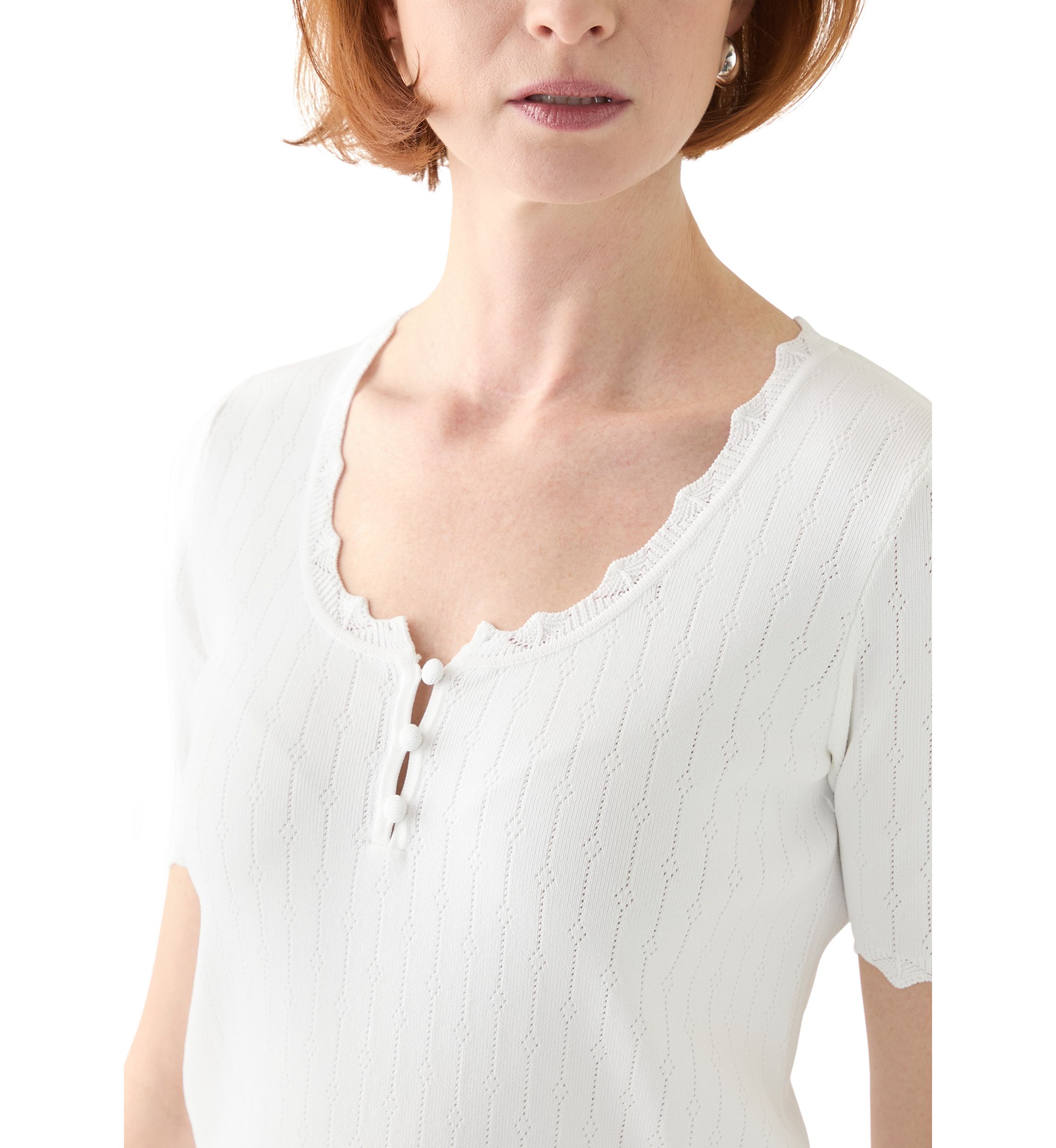 Womens Short Sleeve Pointelle Sweater