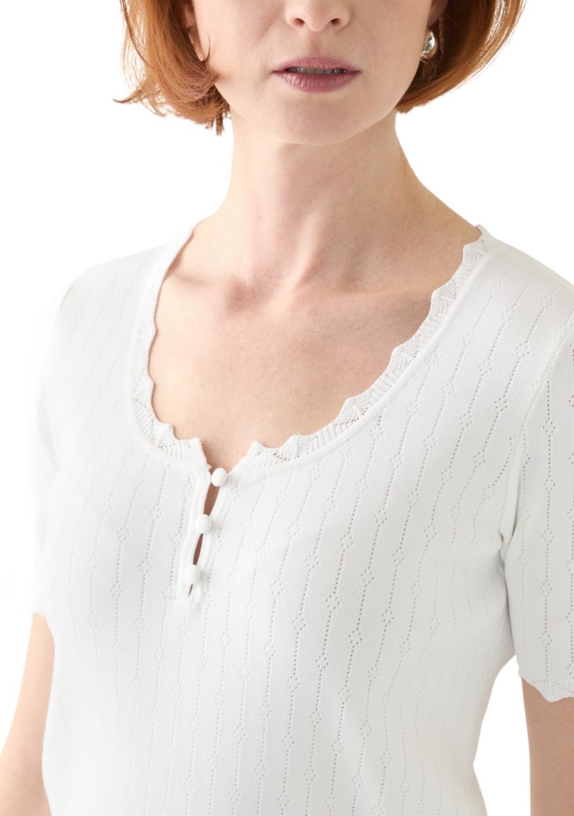 Womens Short Sleeve Pointelle Sweater