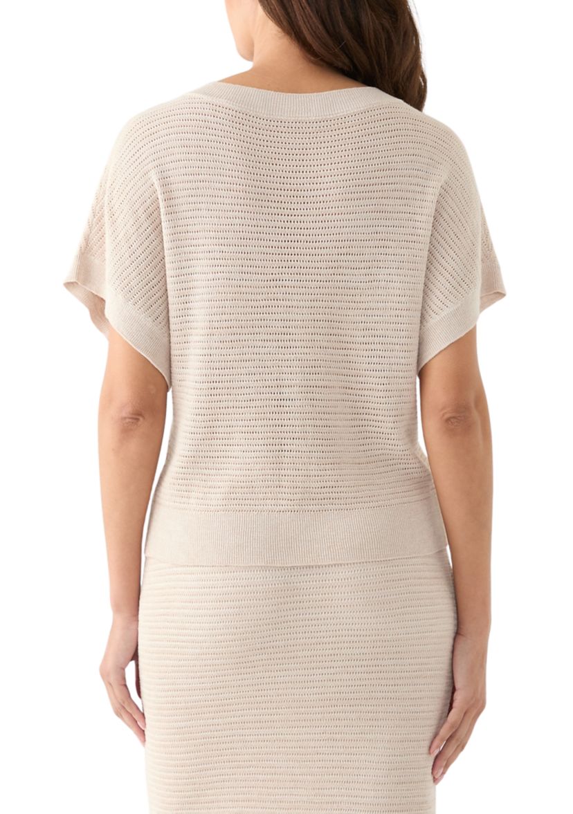 Womens Dolman Sleeve Pointelle Sweater