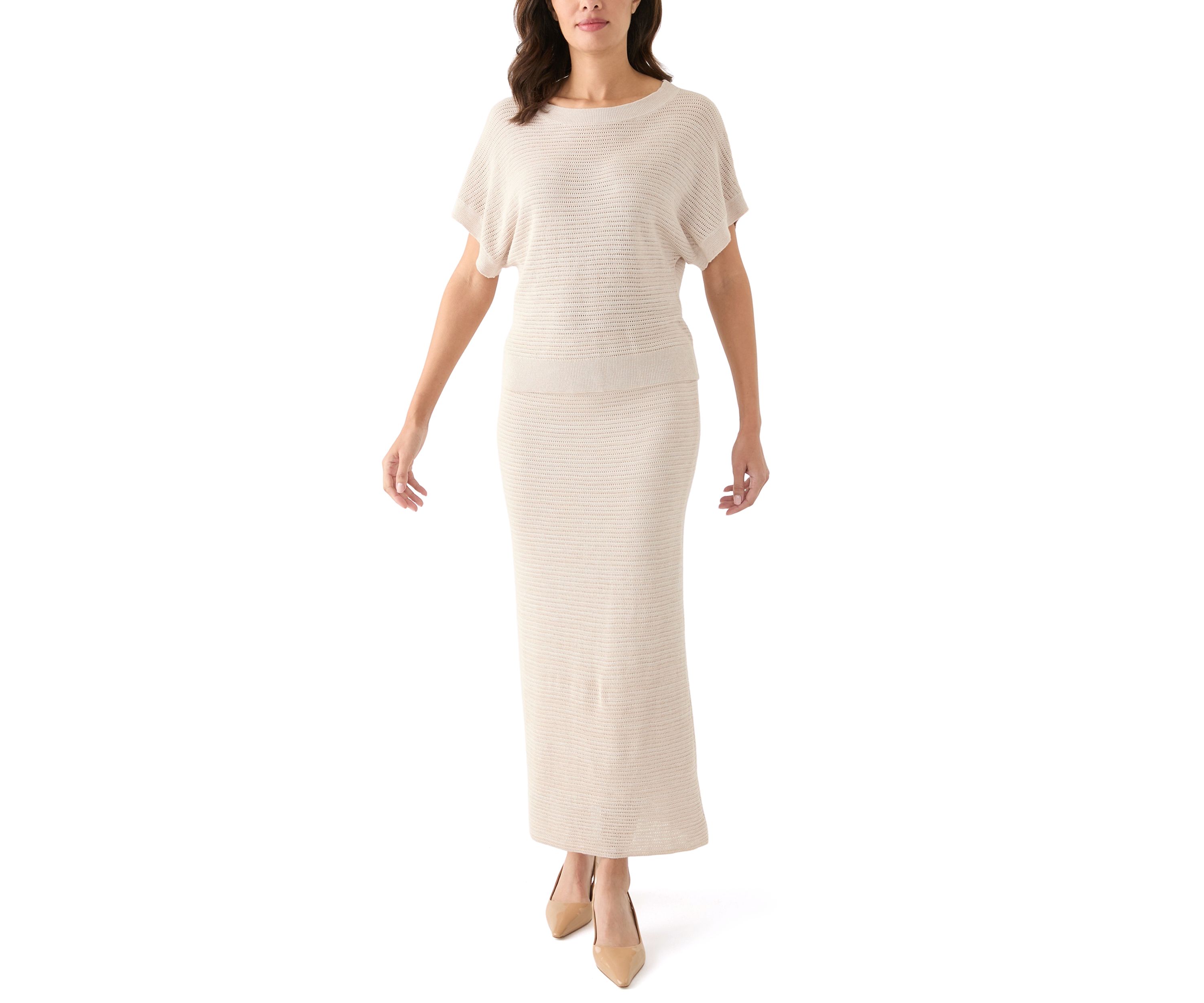 Womens Dolman Sleeve Pointelle Sweater