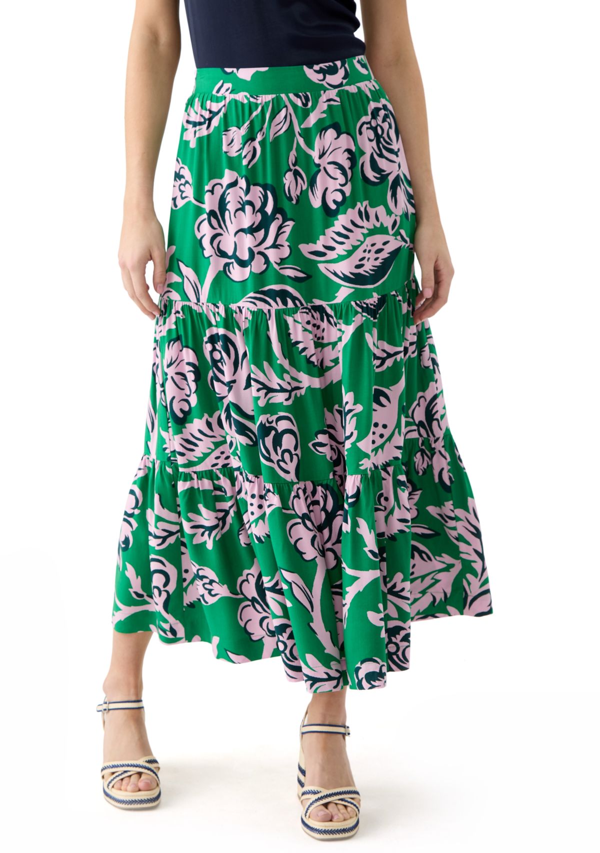 Womens Tiered Printed Skirt 