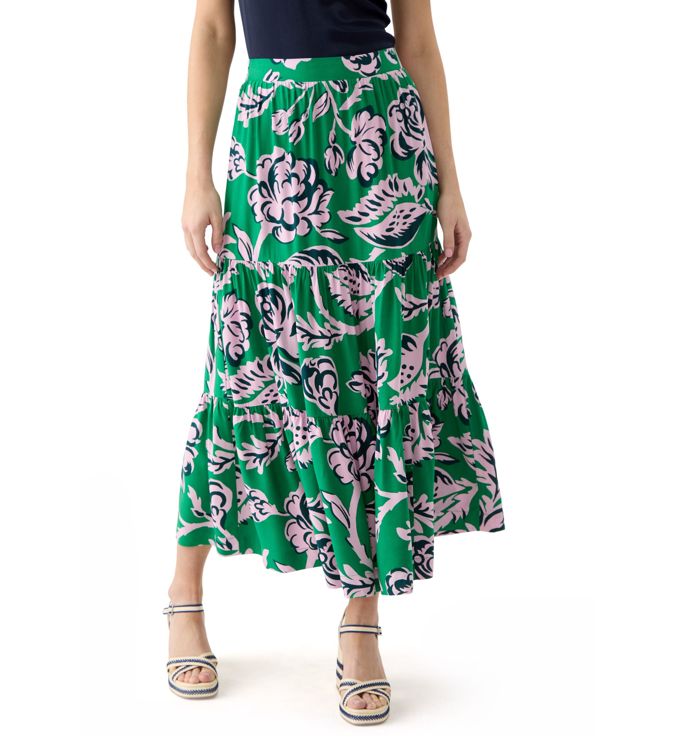 Womens Tiered Printed Skirt 