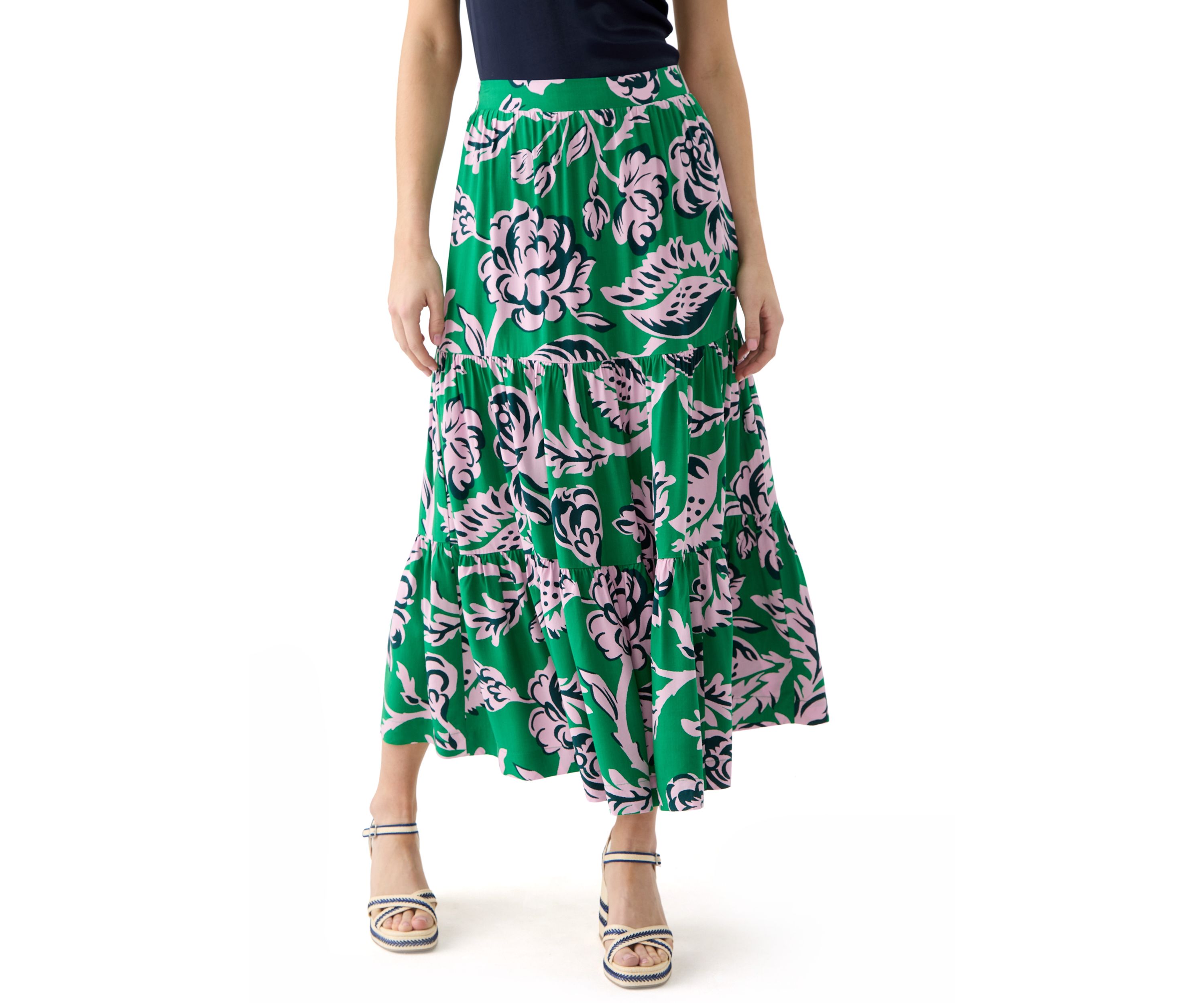 Womens Tiered Printed Skirt 