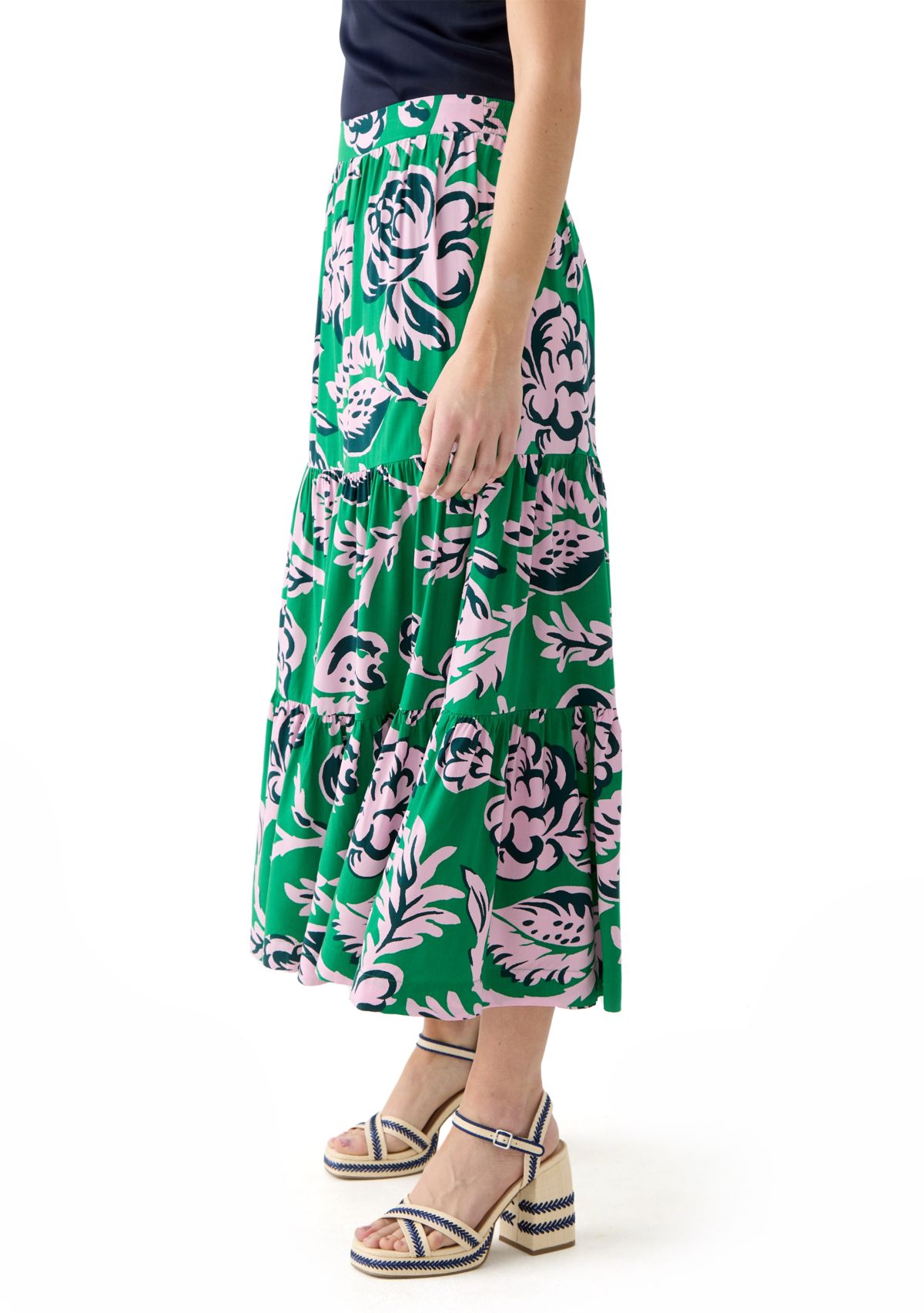 Womens Tiered Printed Skirt 