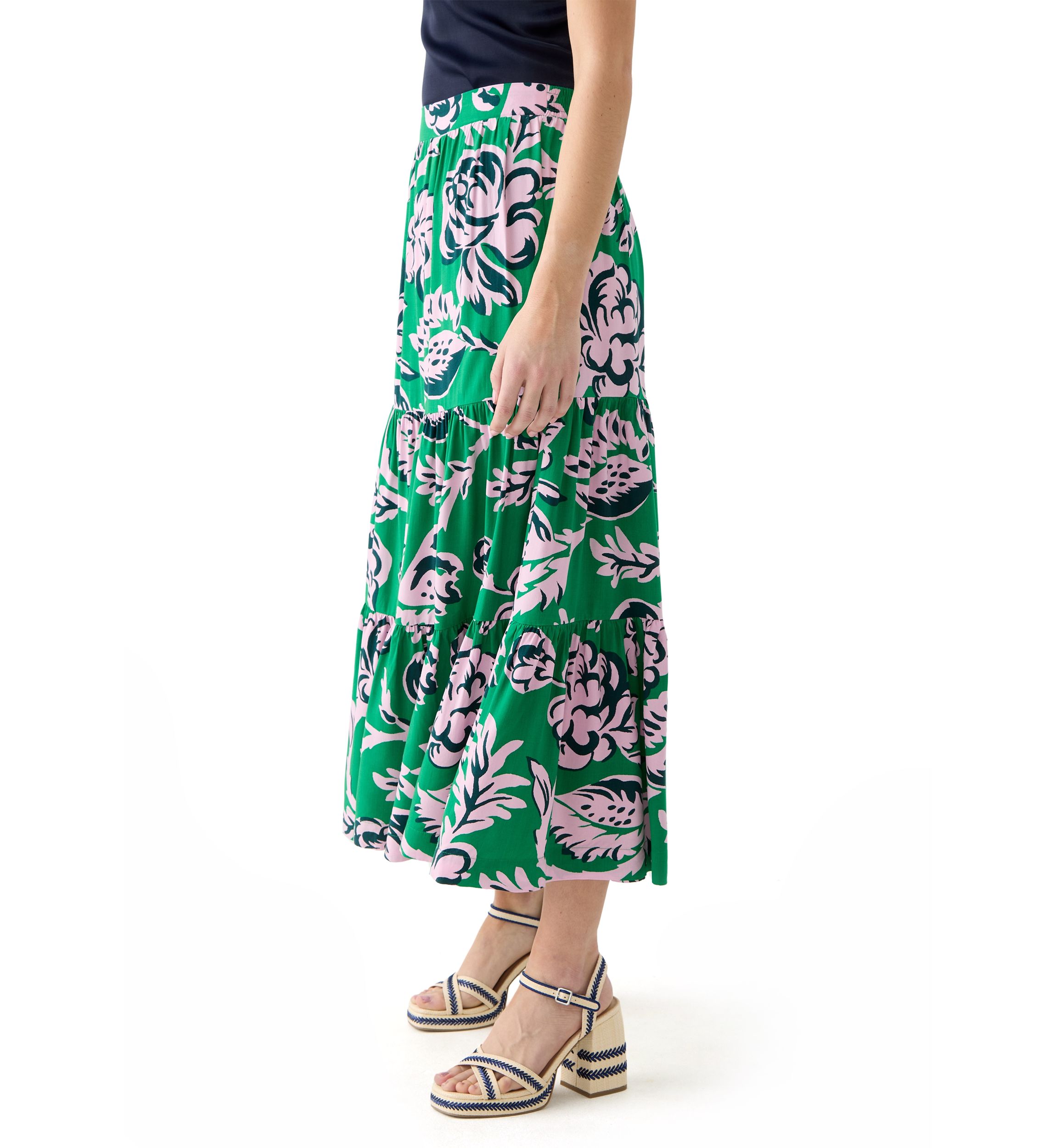 Womens Tiered Printed Skirt 
