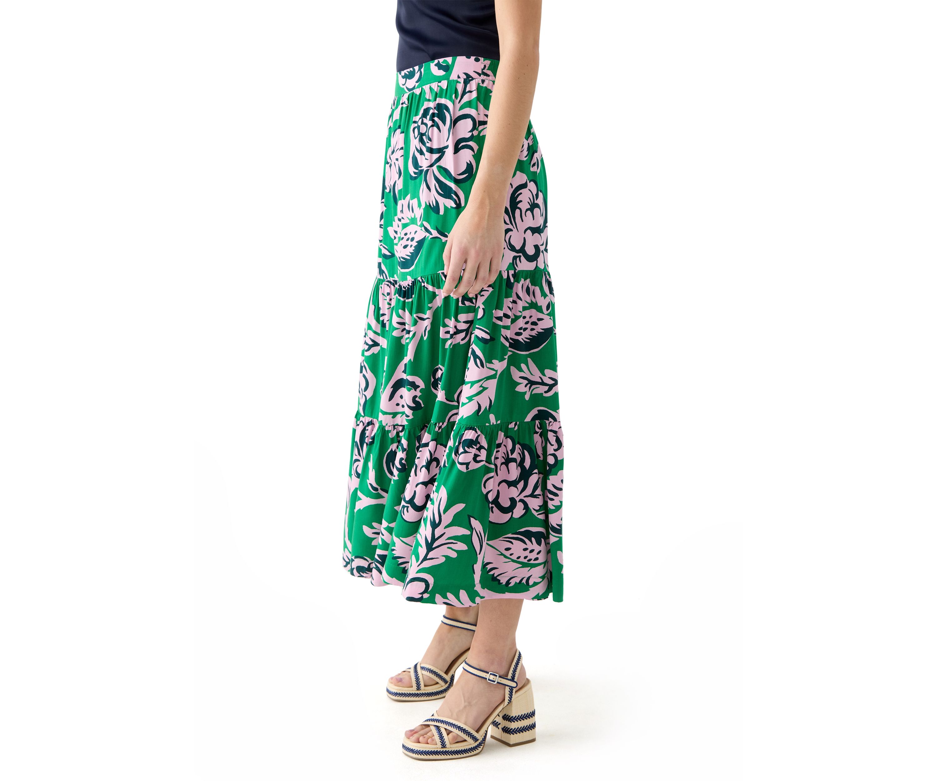 Womens Tiered Printed Skirt 