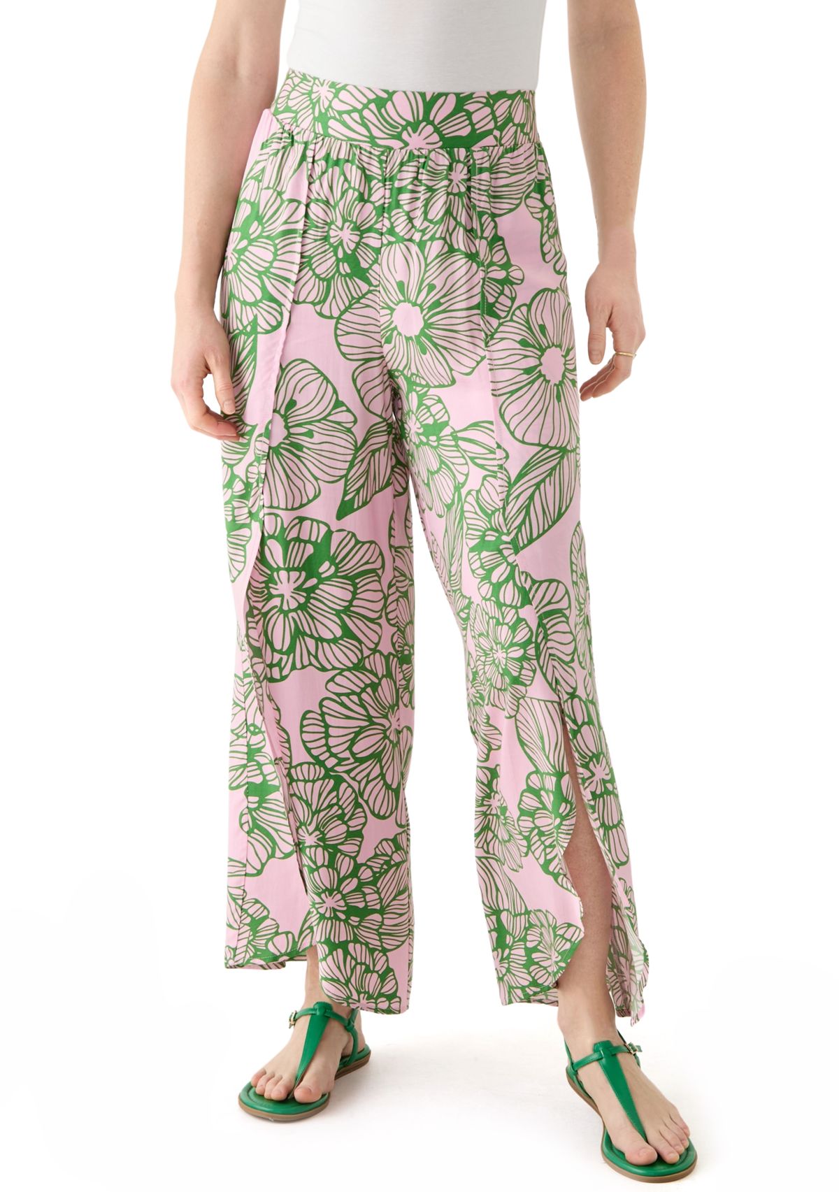 Womens Floral Printed Pants with Front Slit