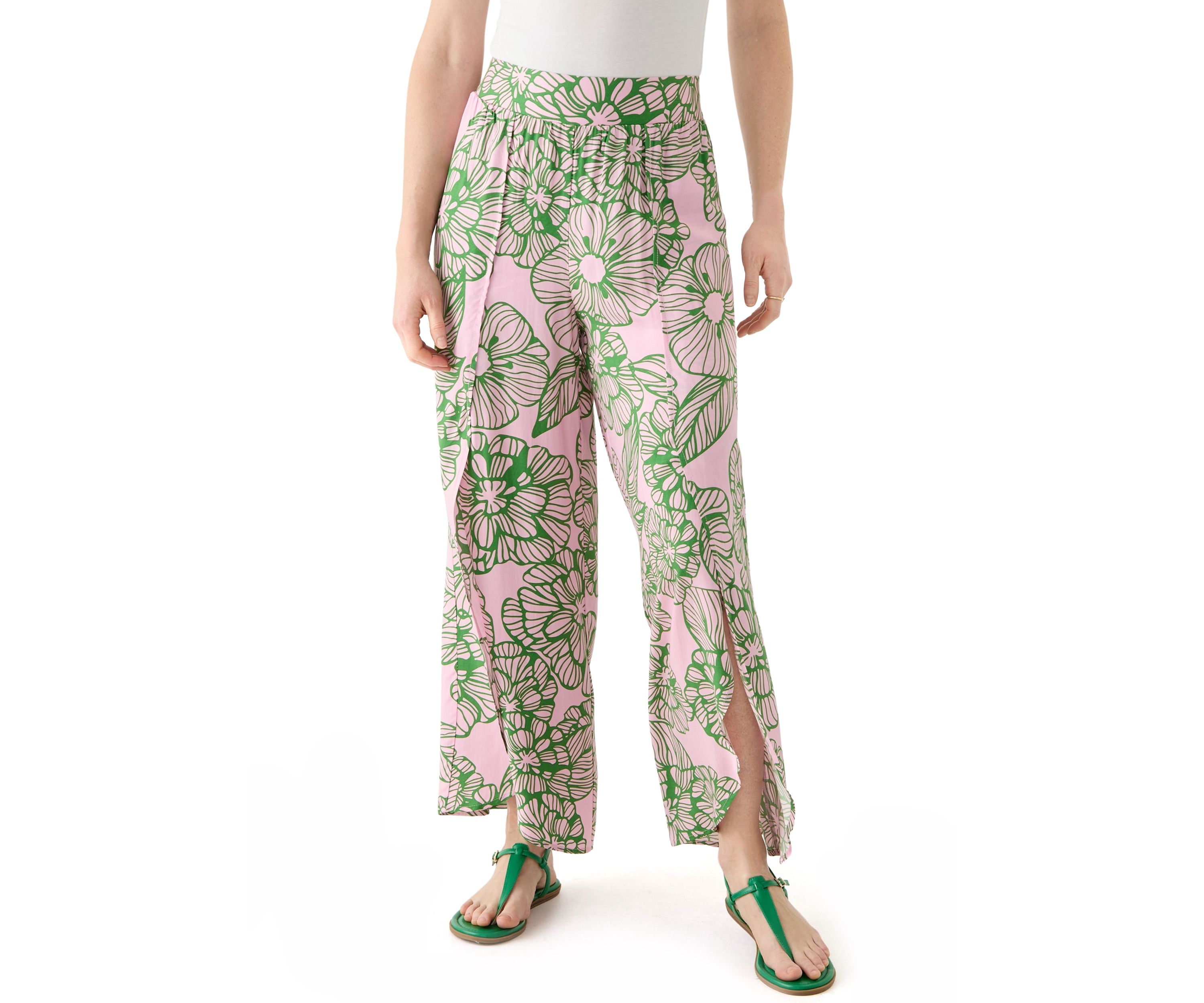 Womens Floral Printed Pants with Front Slit