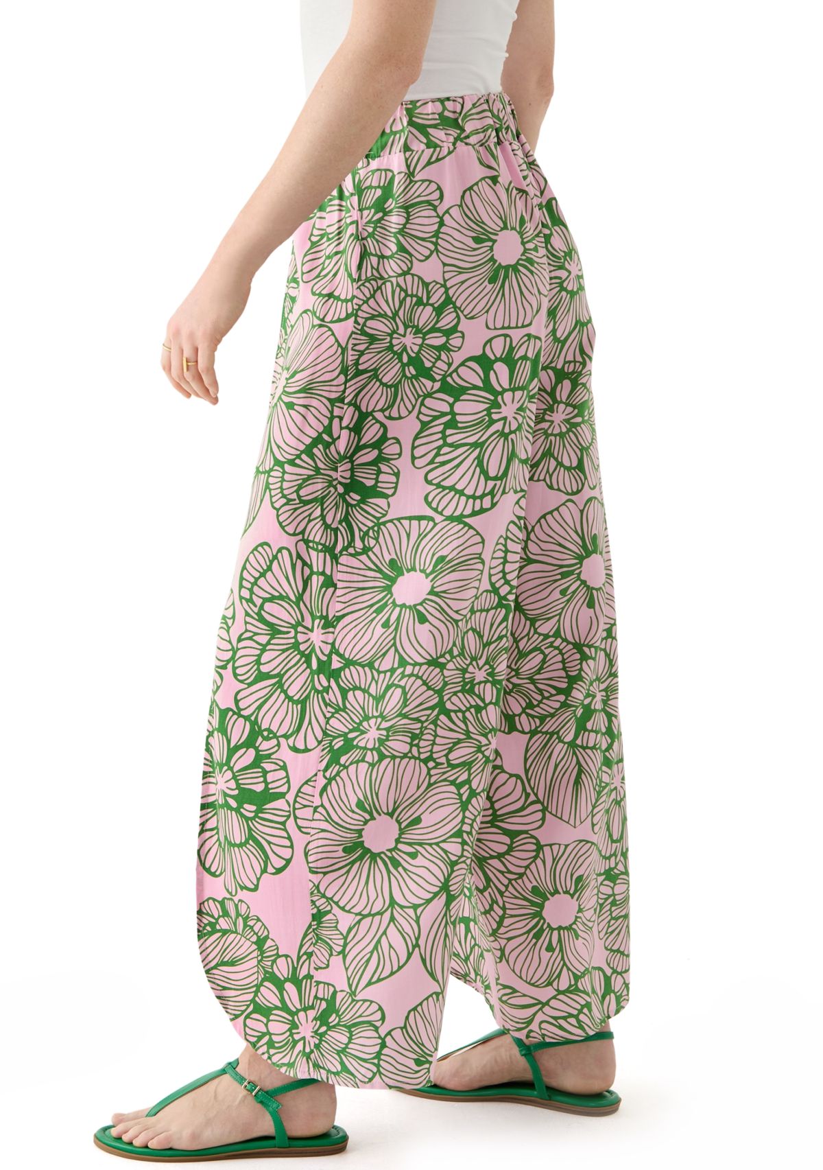 Womens Floral Printed Pants with Front Slit