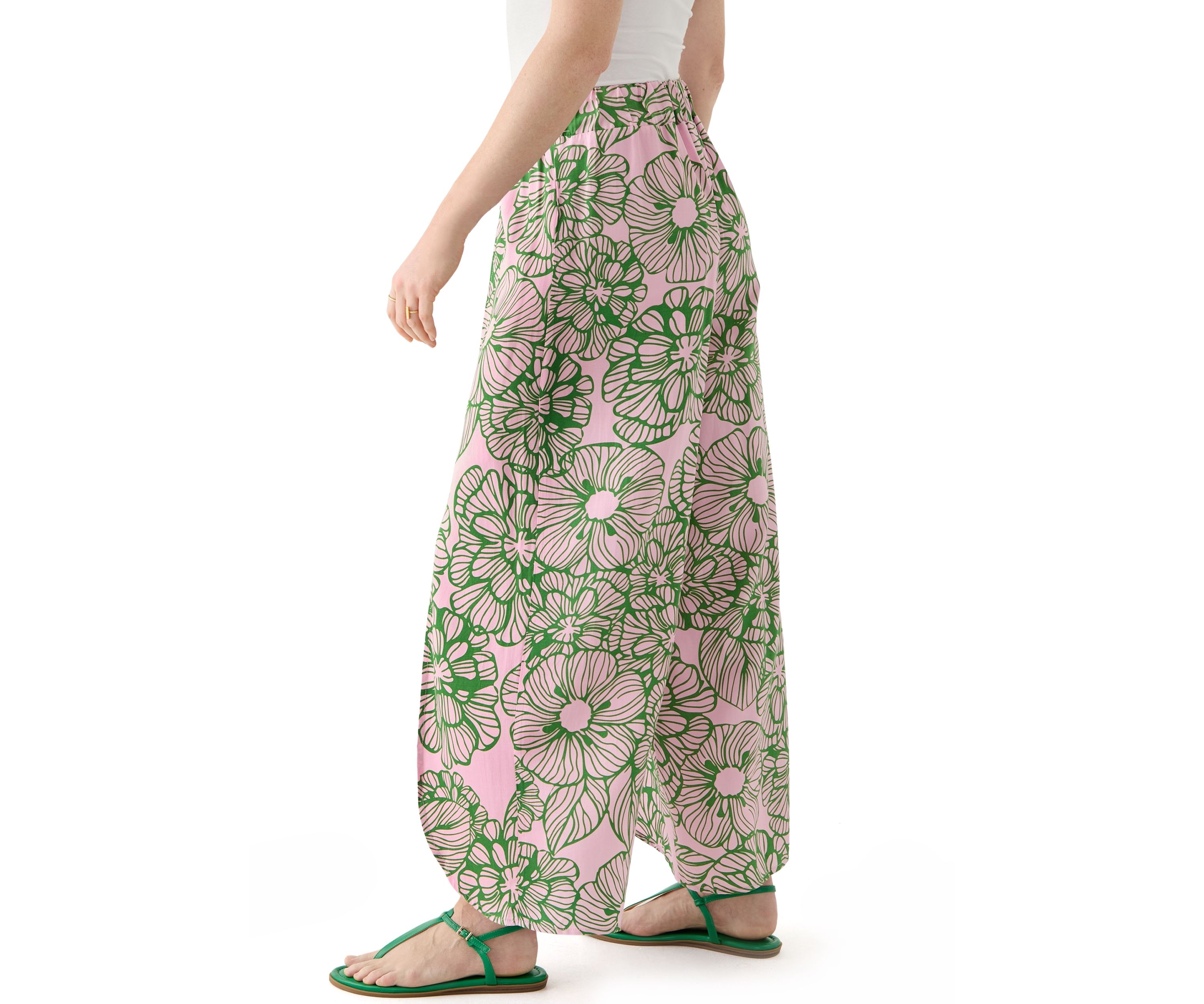 Womens Floral Printed Pants with Front Slit