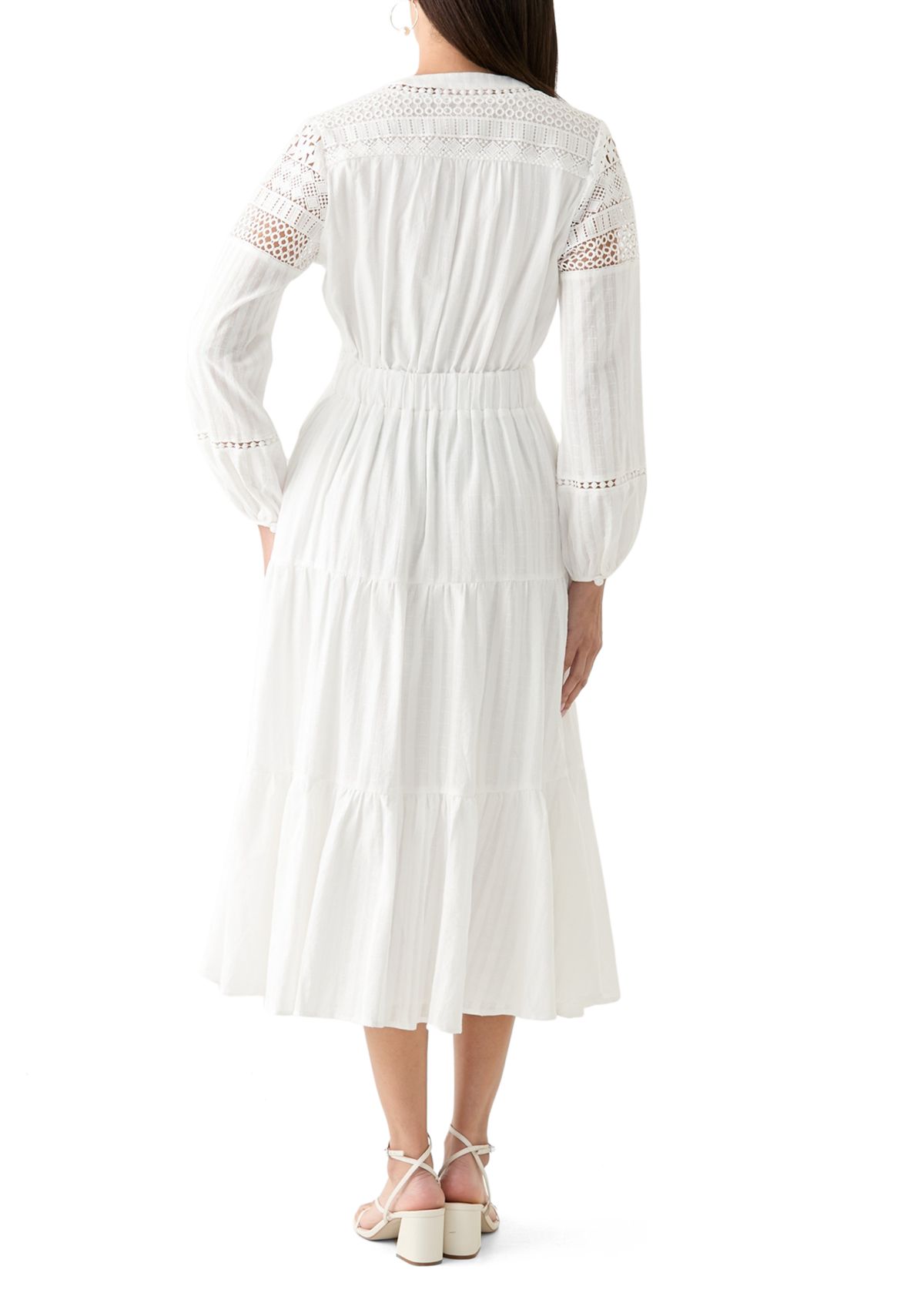 Womens Cotton V-Neck Button Front Tiered Dress