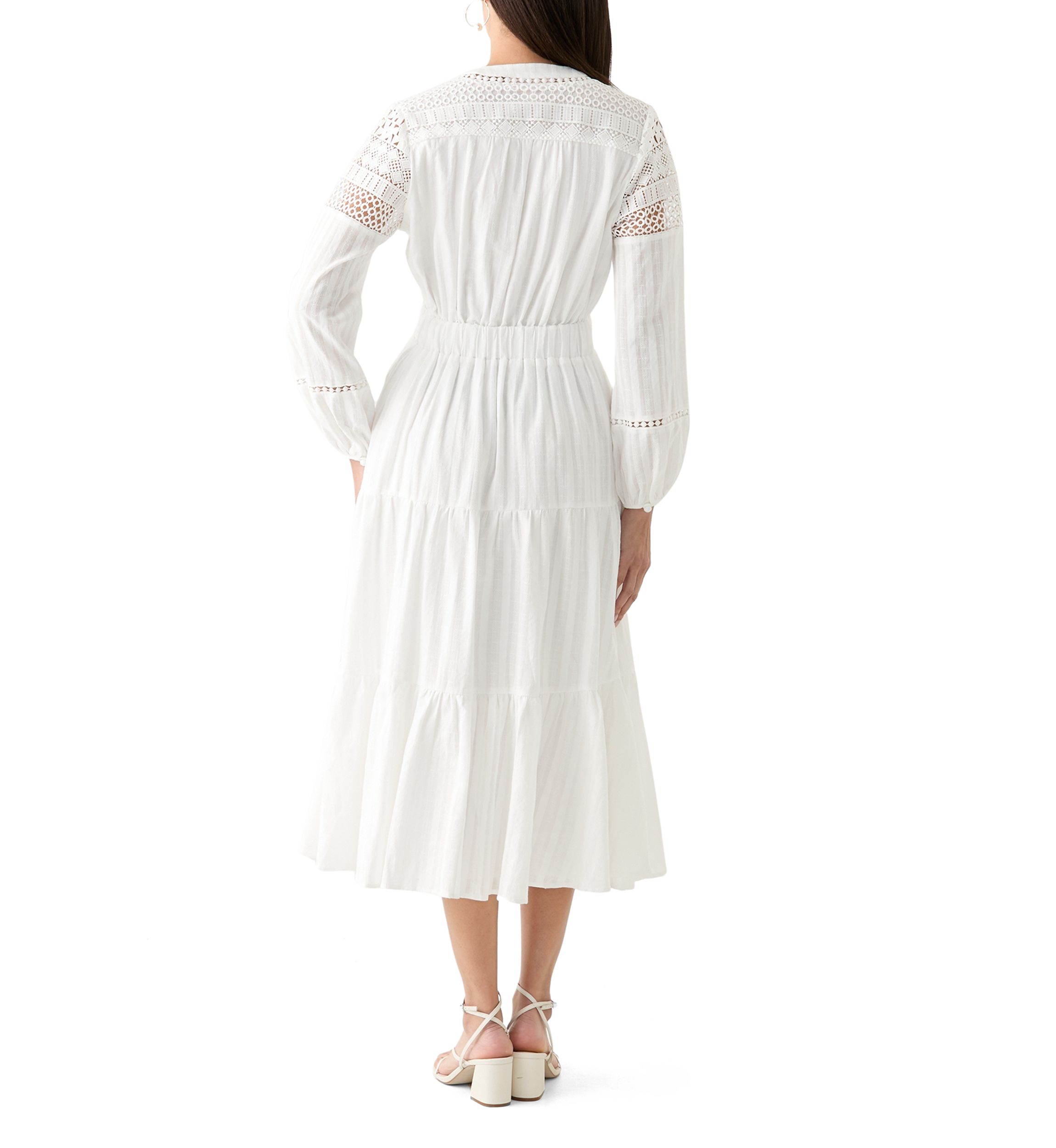 Womens Cotton V-Neck Button Front Tiered Dress