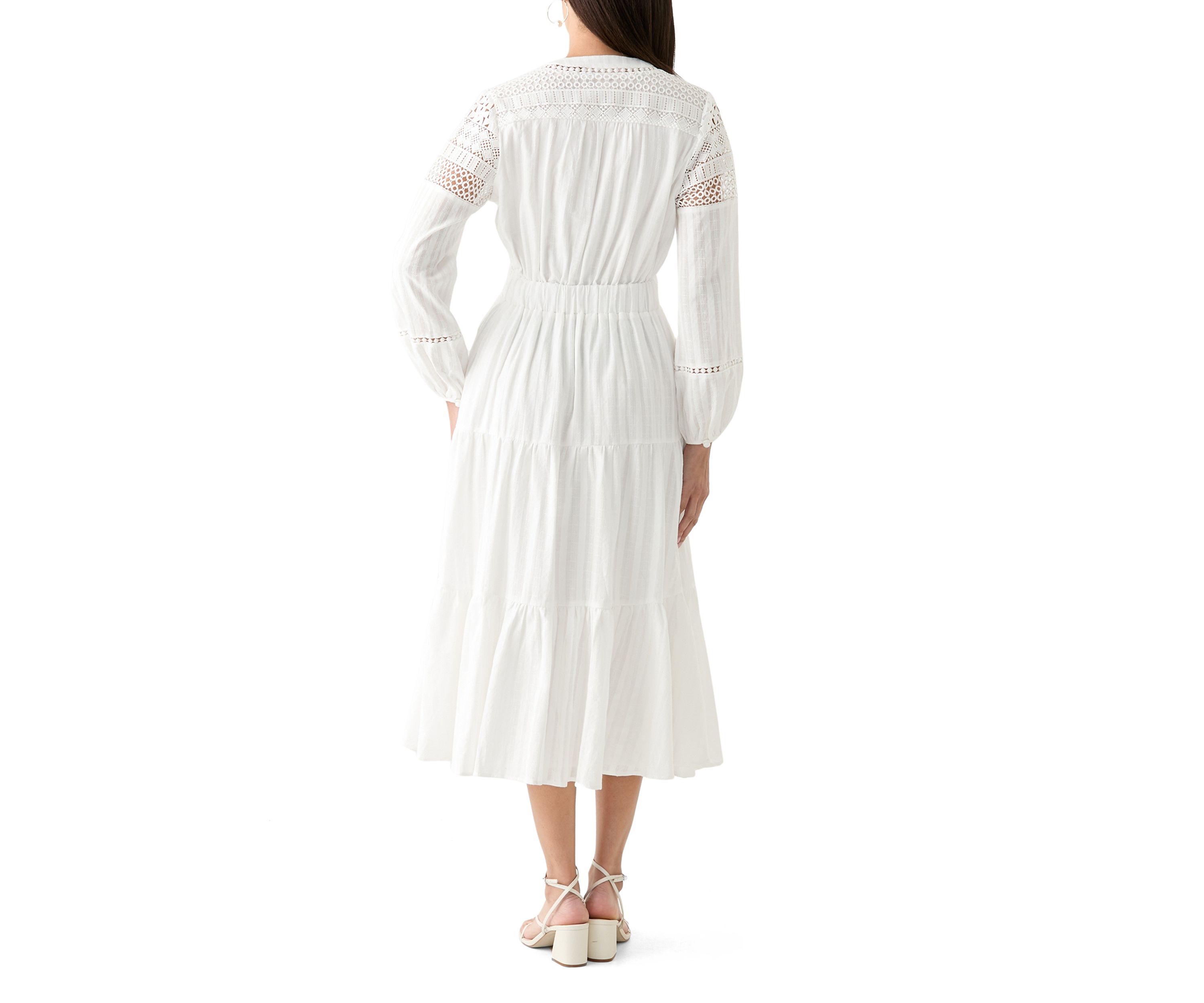 Womens Cotton V-Neck Button Front Tiered Dress