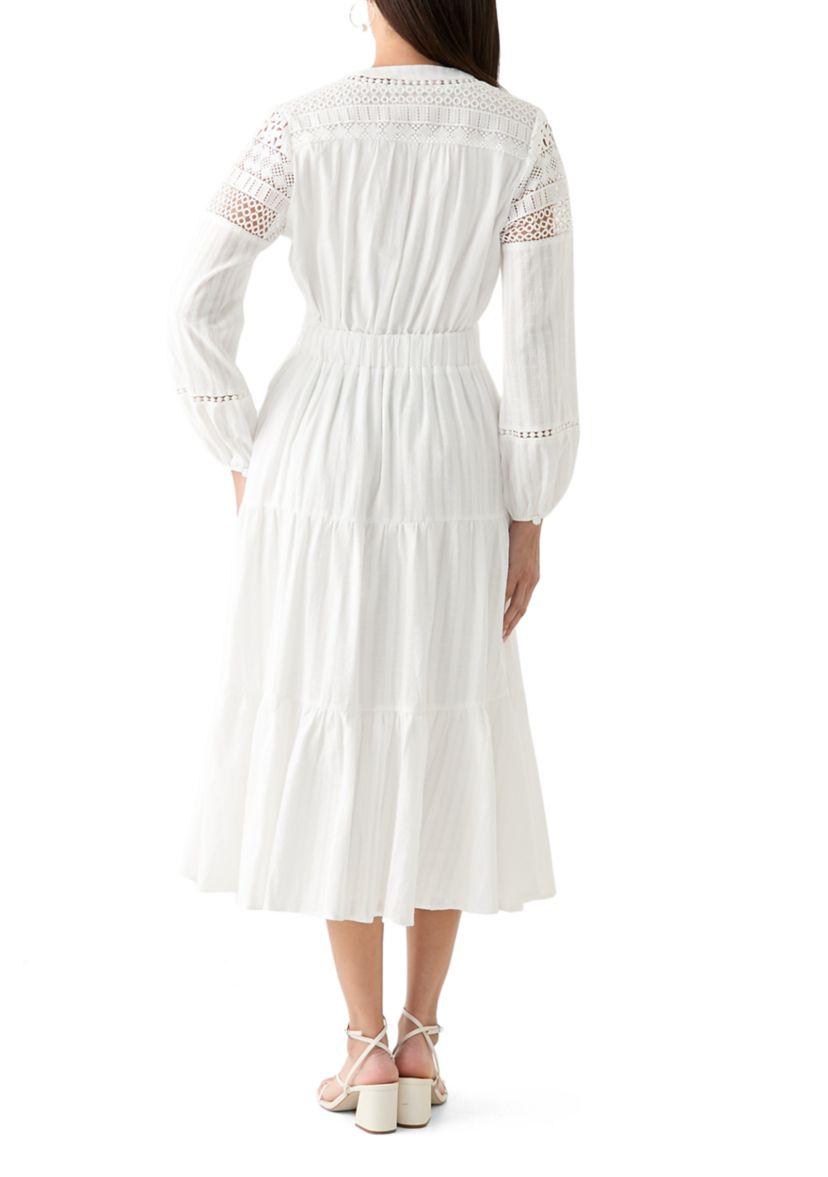 Womens Cotton V-Neck Button Front Tiered Dress