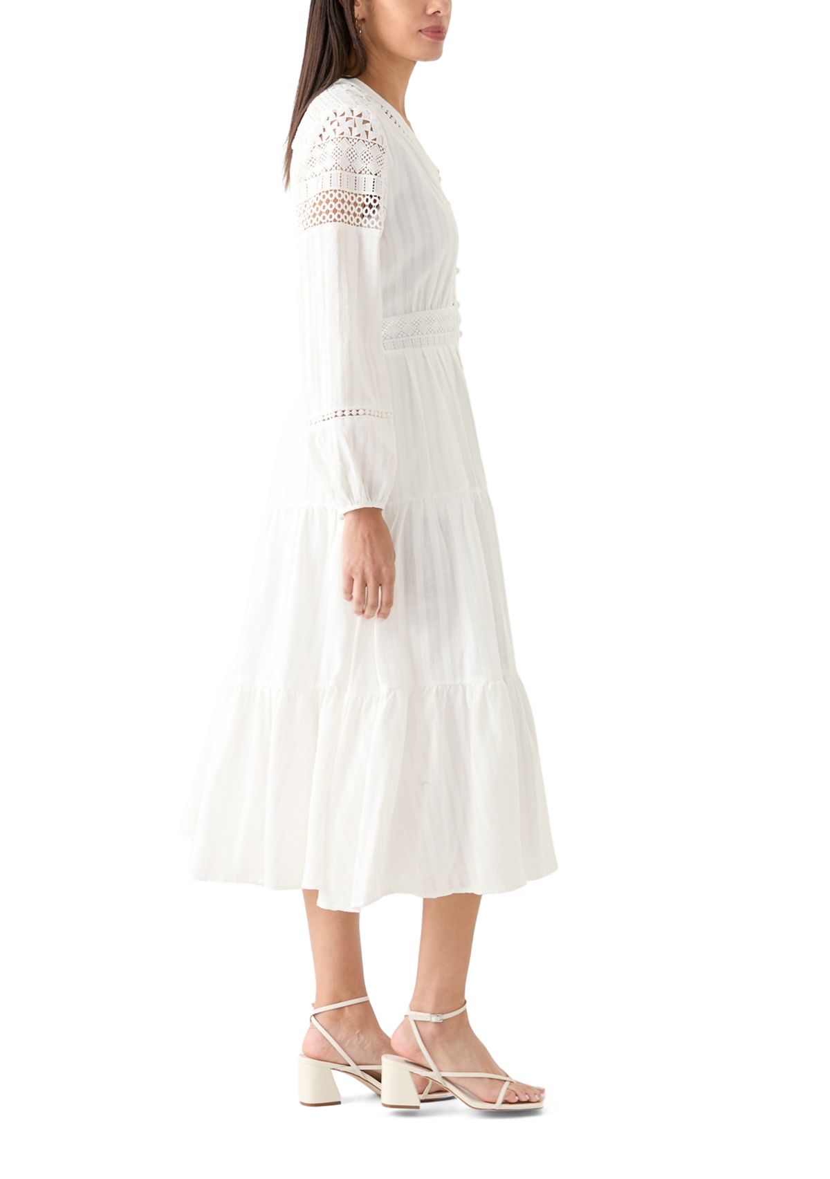 Womens Cotton V-Neck Button Front Tiered Dress