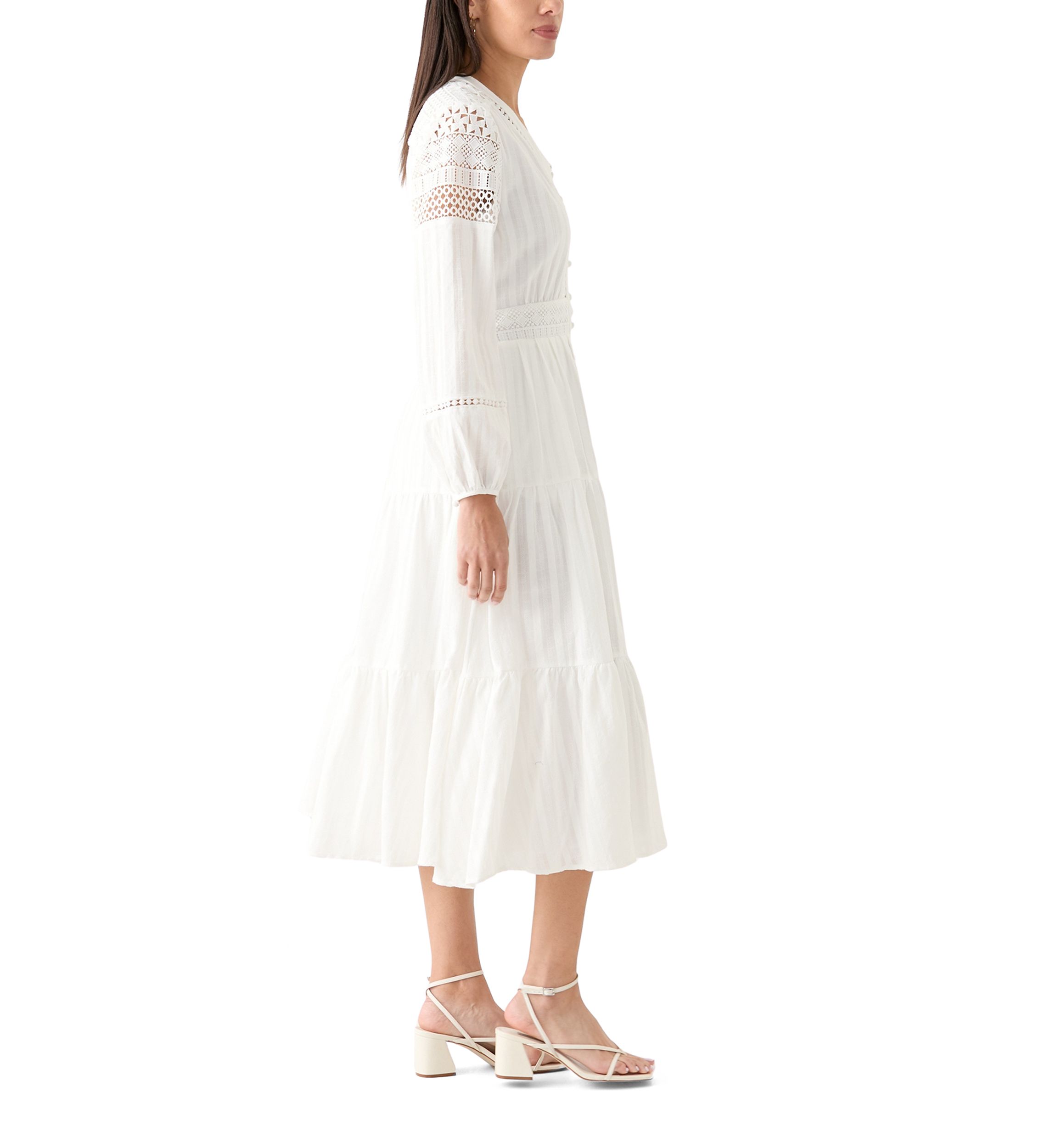 Womens Cotton V-Neck Button Front Tiered Dress