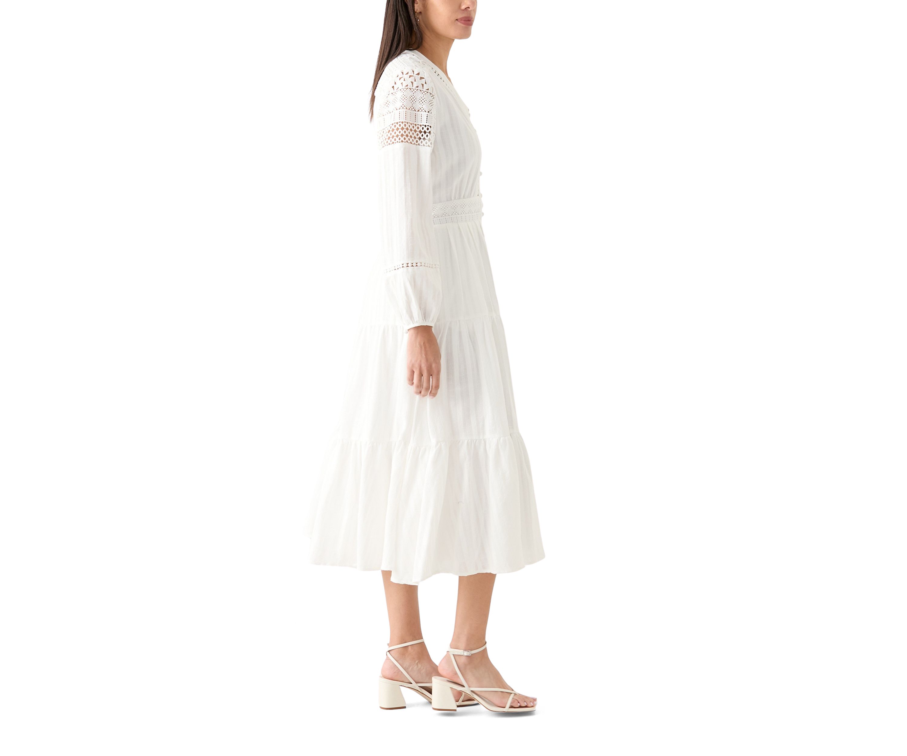 Womens Cotton V-Neck Button Front Tiered Dress